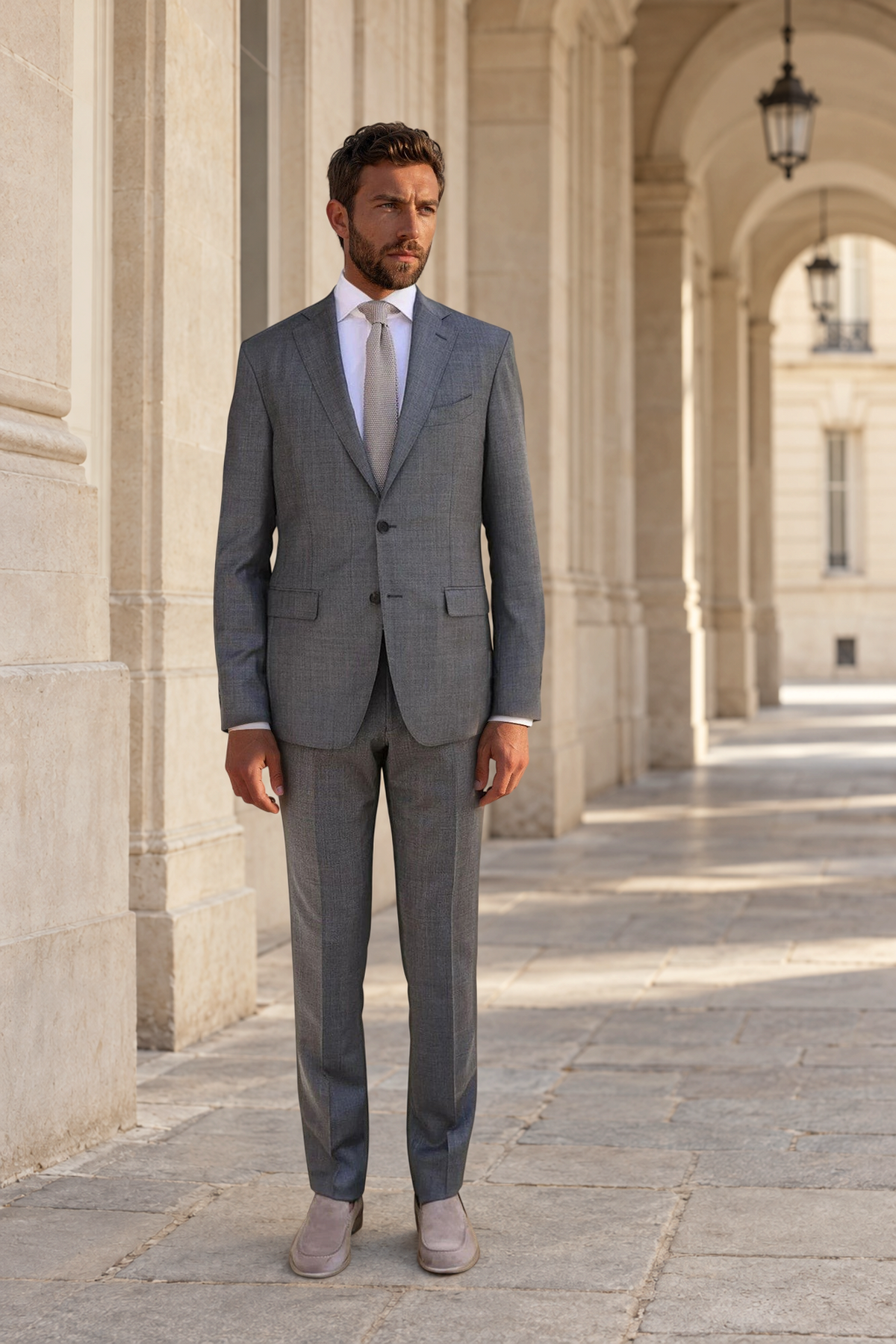 Costume Giorgio 100% laine vierge - Gris Moyen-COSTUME HOMME-Curling-Paris