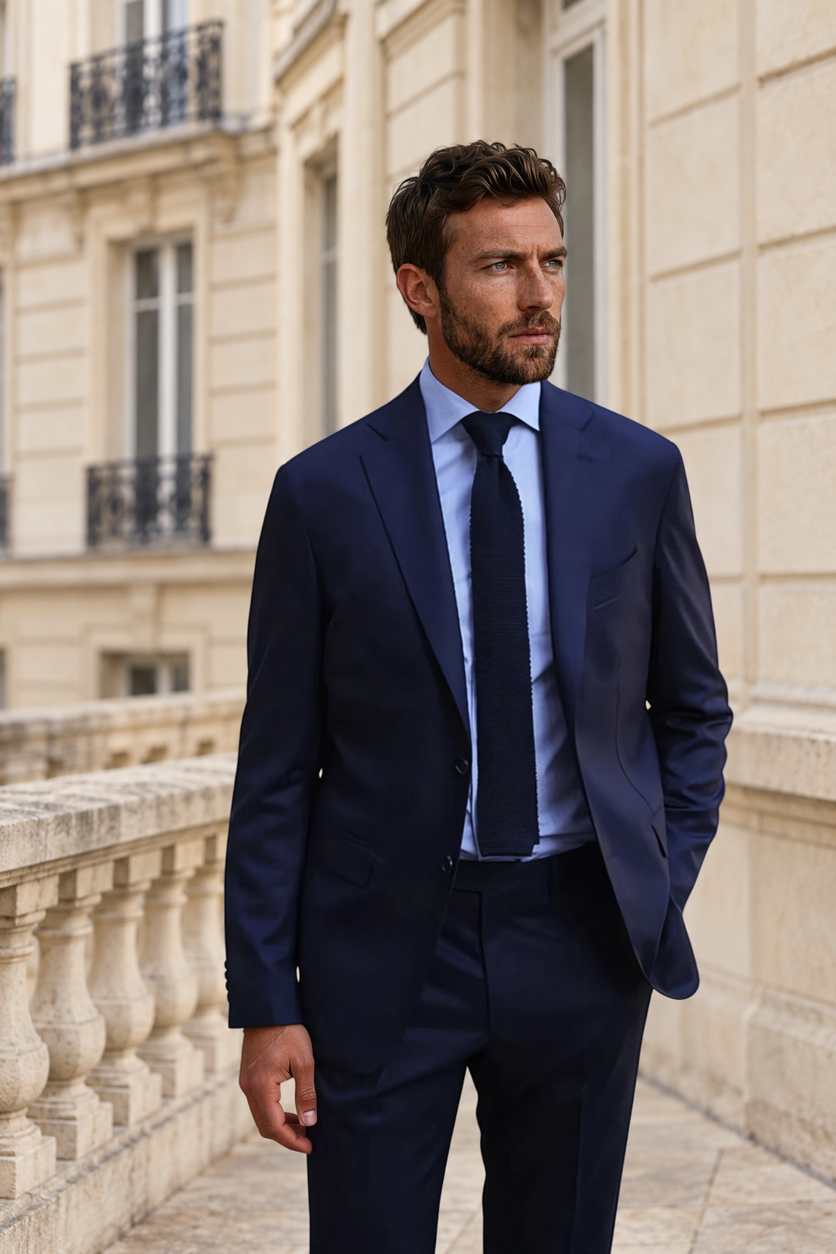 Costume Giorgio en flanelle Super 120'S - Marine-COSTUME HOMME-Curling-Paris
