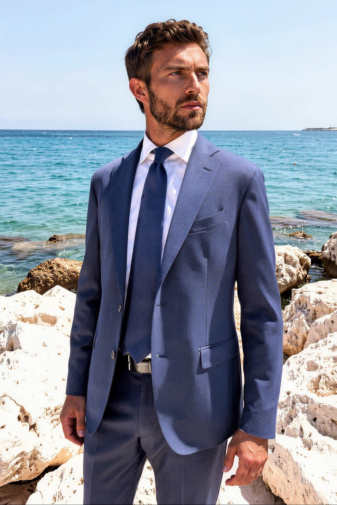 Costume Giorgio en laine - Nid d'abeille marine-COSTUME HOMME-Curling-Paris