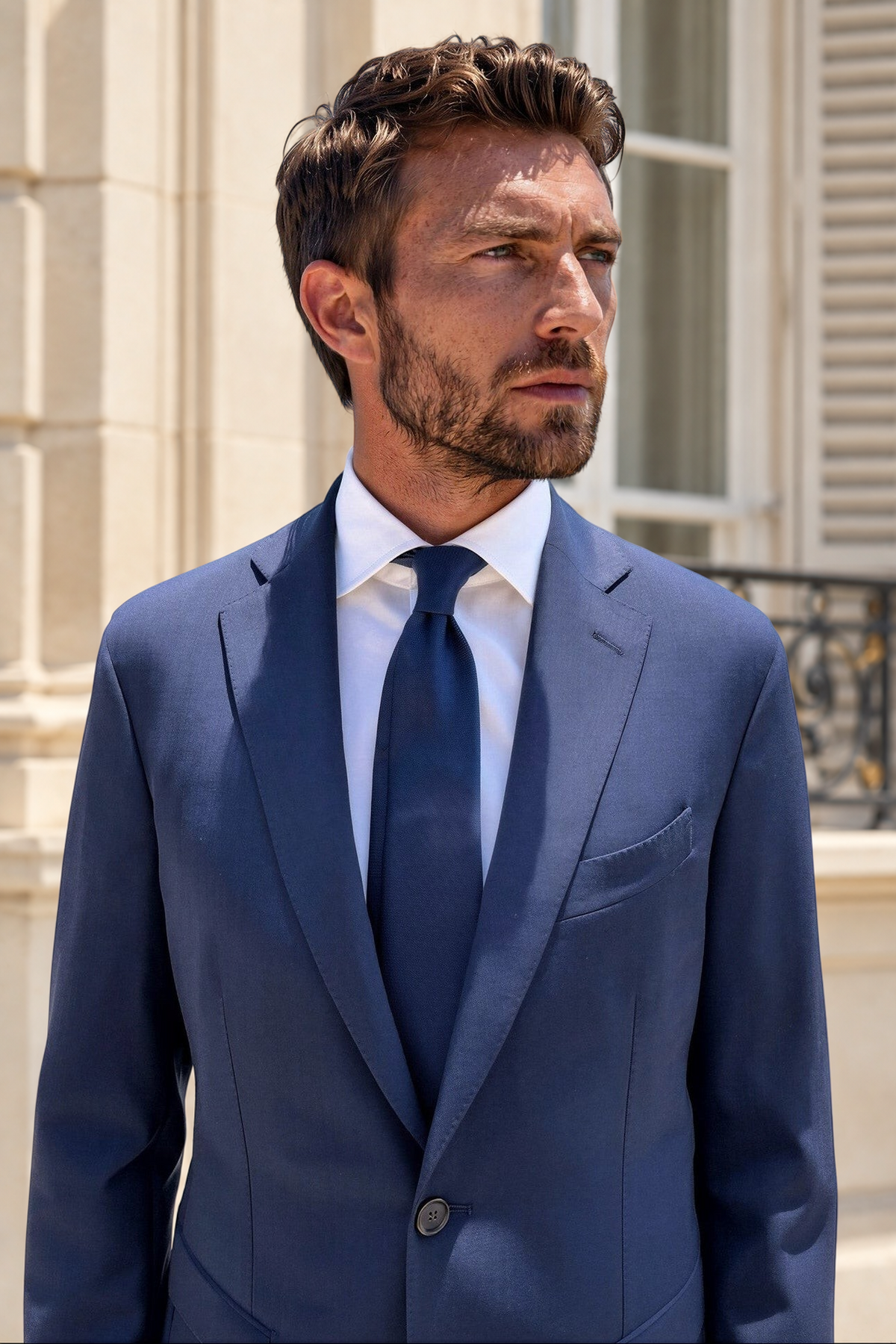 Costume Giorgio en laine - Nid d'abeille marine-COSTUME HOMME-Curling-Paris