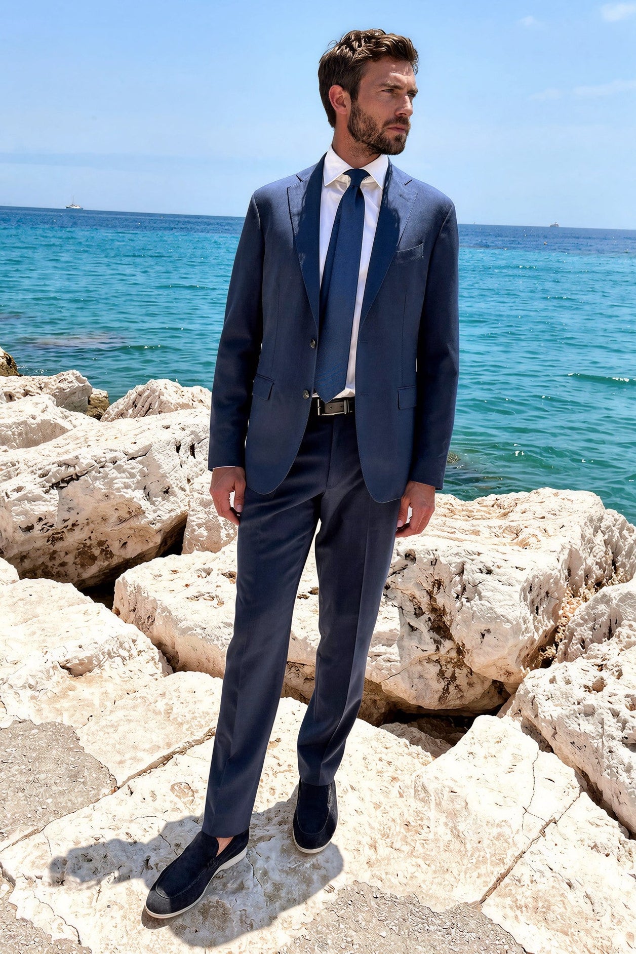 Costume Giorgio en laine - Nid d'abeille marine-COSTUME HOMME-Curling-Paris