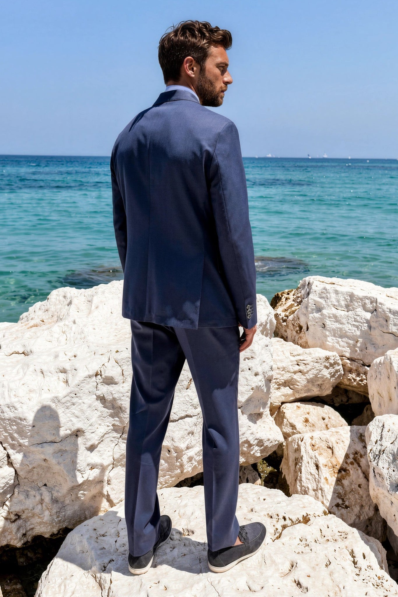 Costume Giorgio en laine - Nid d'abeille marine-COSTUME HOMME-Curling-Paris