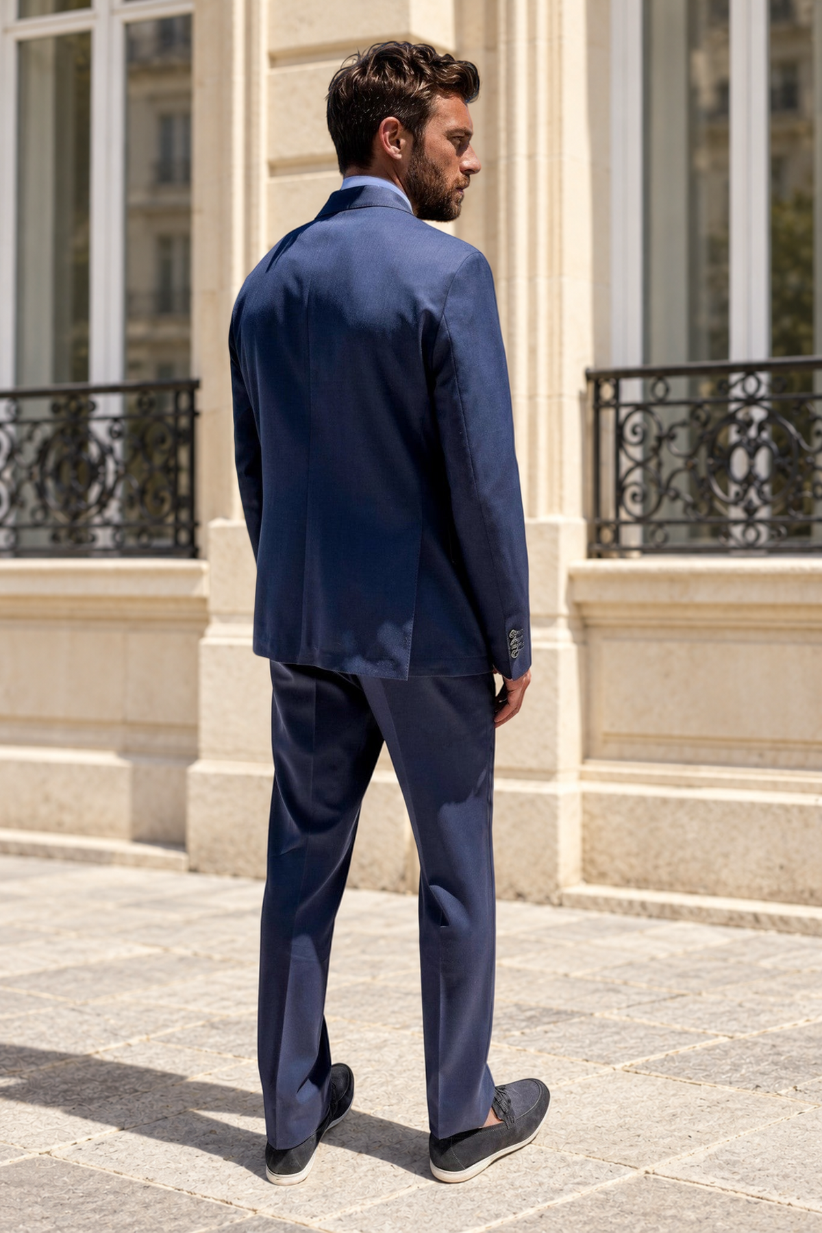 Costume Giorgio en laine - Nid d'abeille marine-COSTUME HOMME-Curling-Paris