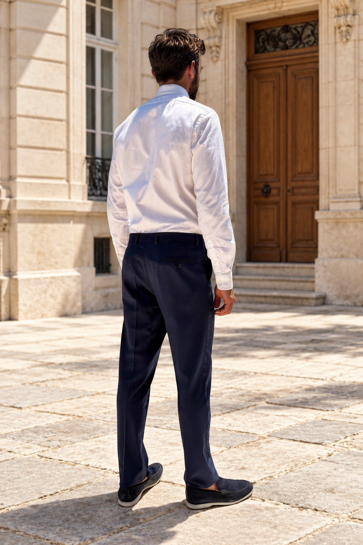Costume Giorgio en laine - Nid d'abeille marine-COSTUME HOMME-Curling-Paris