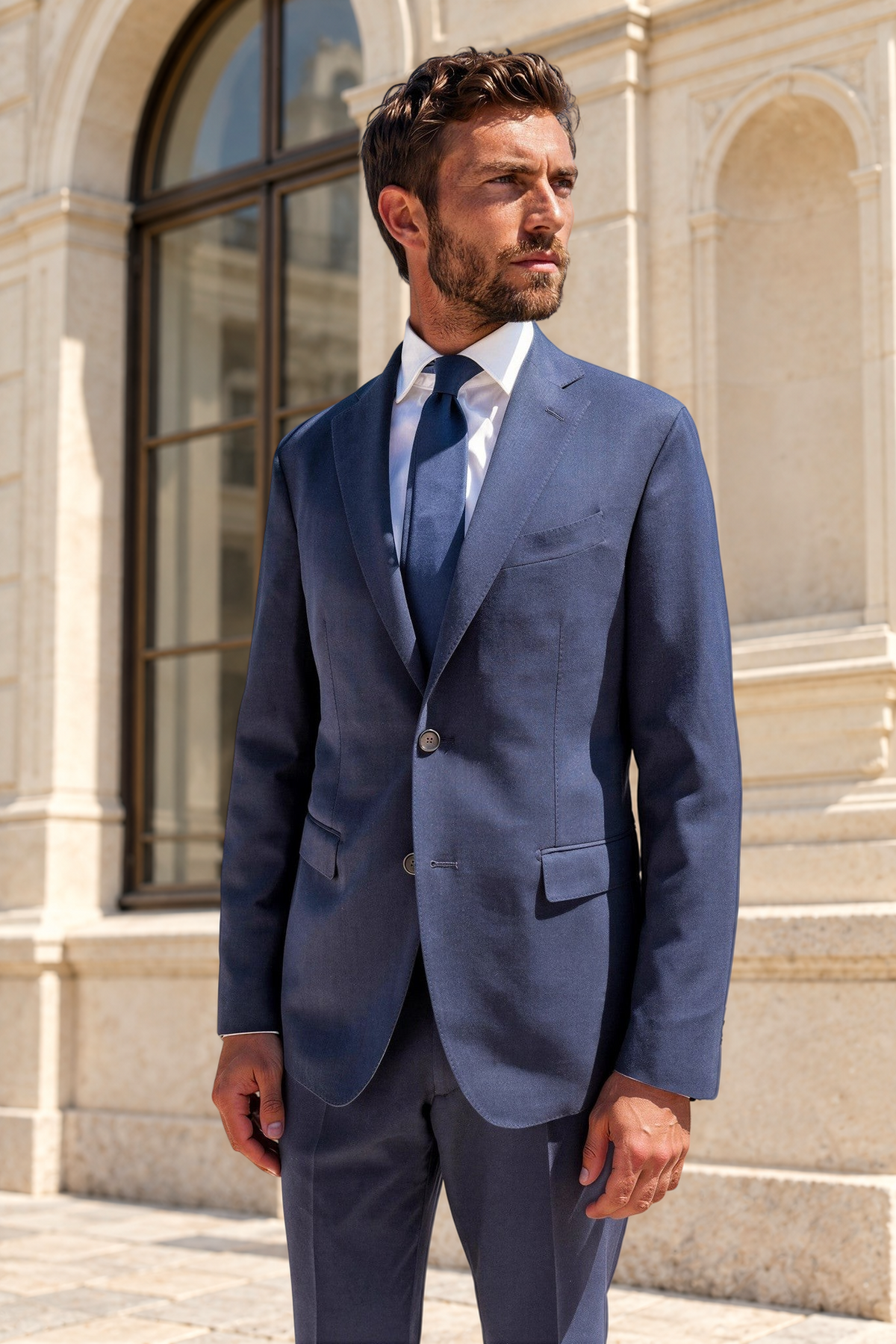 Costume Giorgio en laine - Nid d'abeille marine-COSTUME HOMME-Curling-Paris