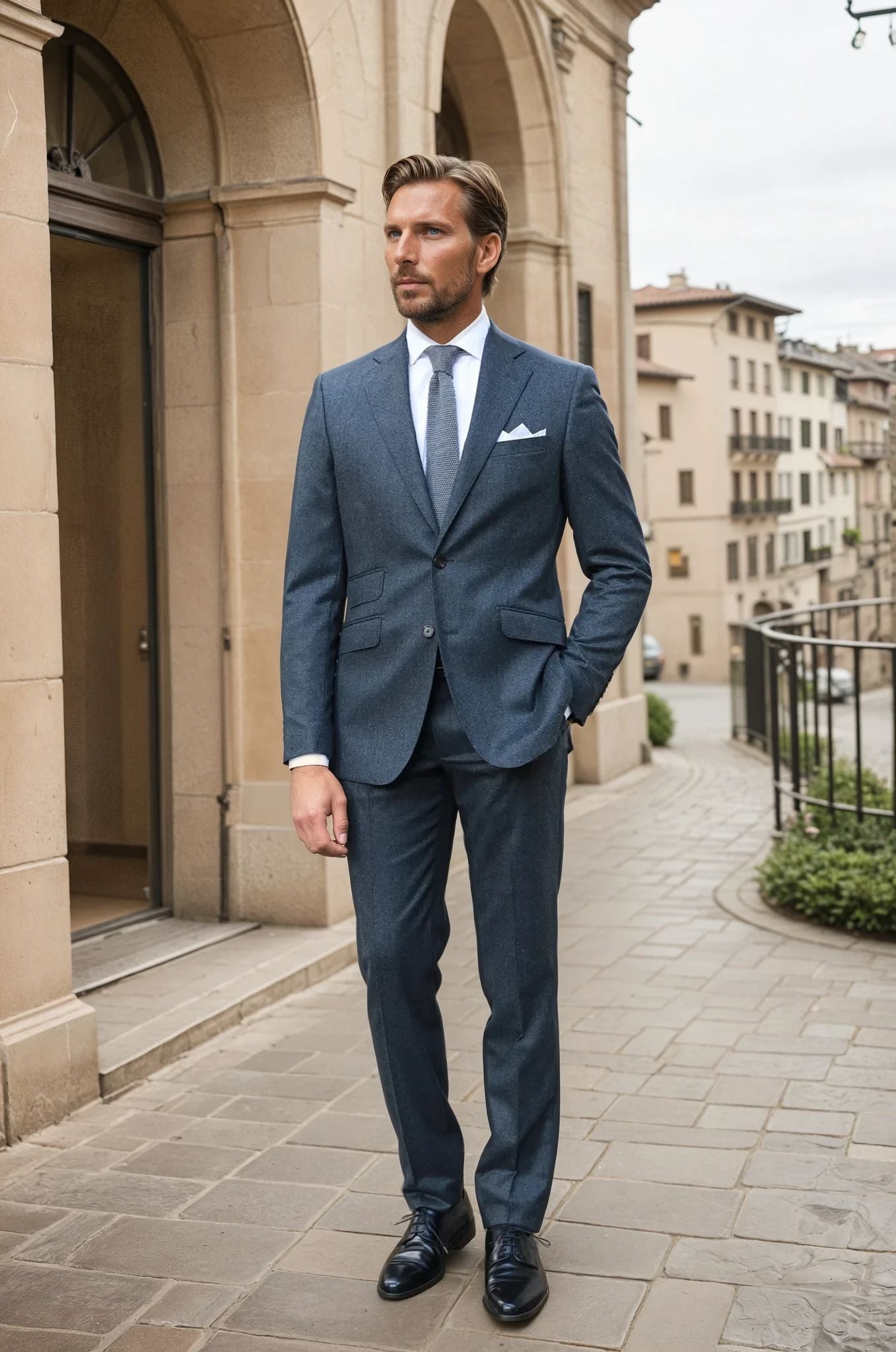 Costume Goal en flanelle pure laine Super 120'S - Gris moyen-COSTUME HOMME-Curling-Paris