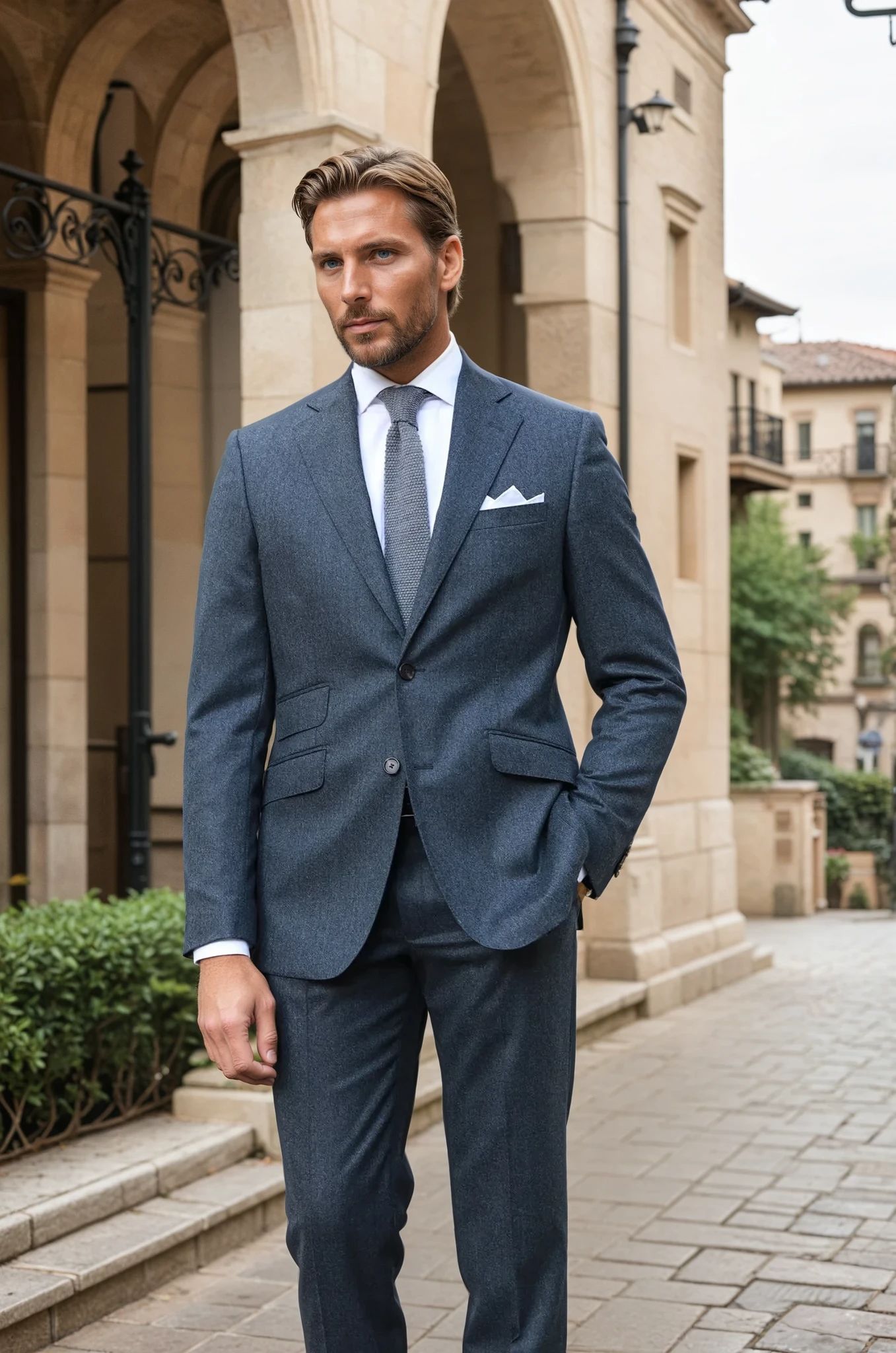 Costume Goal en flanelle pure laine Super 120'S - Gris moyen-COSTUME HOMME-Curling-Paris