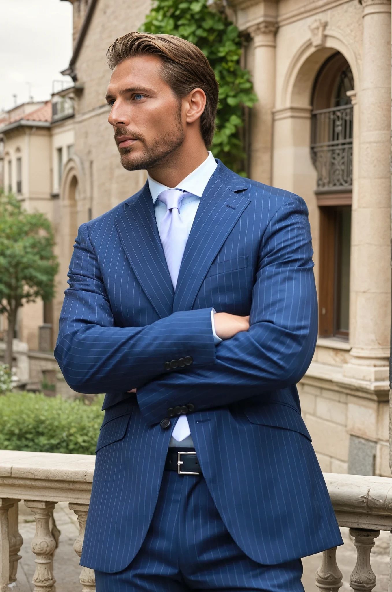 Costume Goal en laine Super 100'S - Rayure Tennis Marine-COSTUME HOMME-Curling-Paris