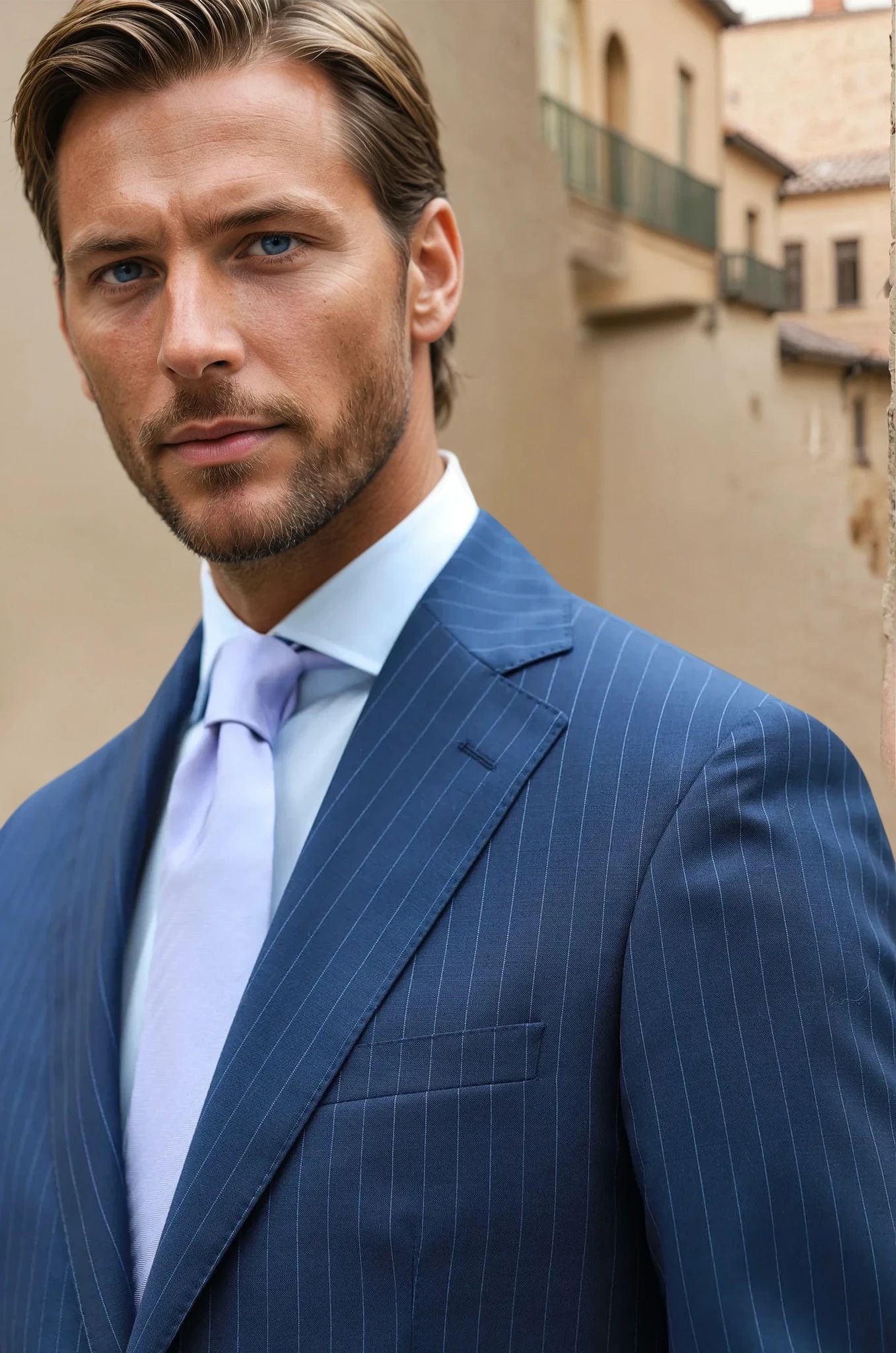 Costume Goal en laine Super 100'S - Rayure Tennis Marine-COSTUME HOMME-Curling-Paris