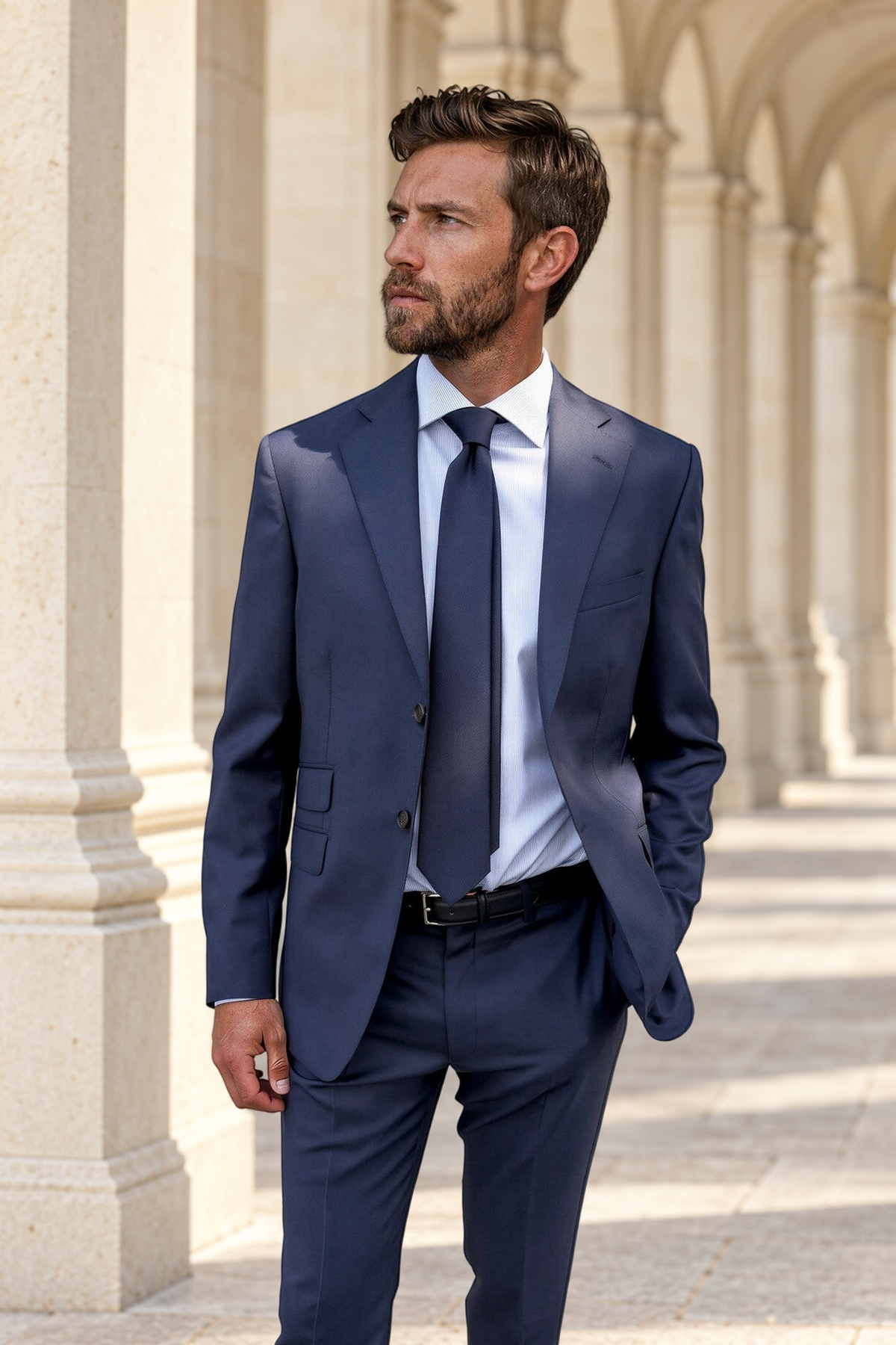 Costume Goal en laine Super 110'S - Prince de Galles marine-COSTUME HOMME-Curling-Paris
