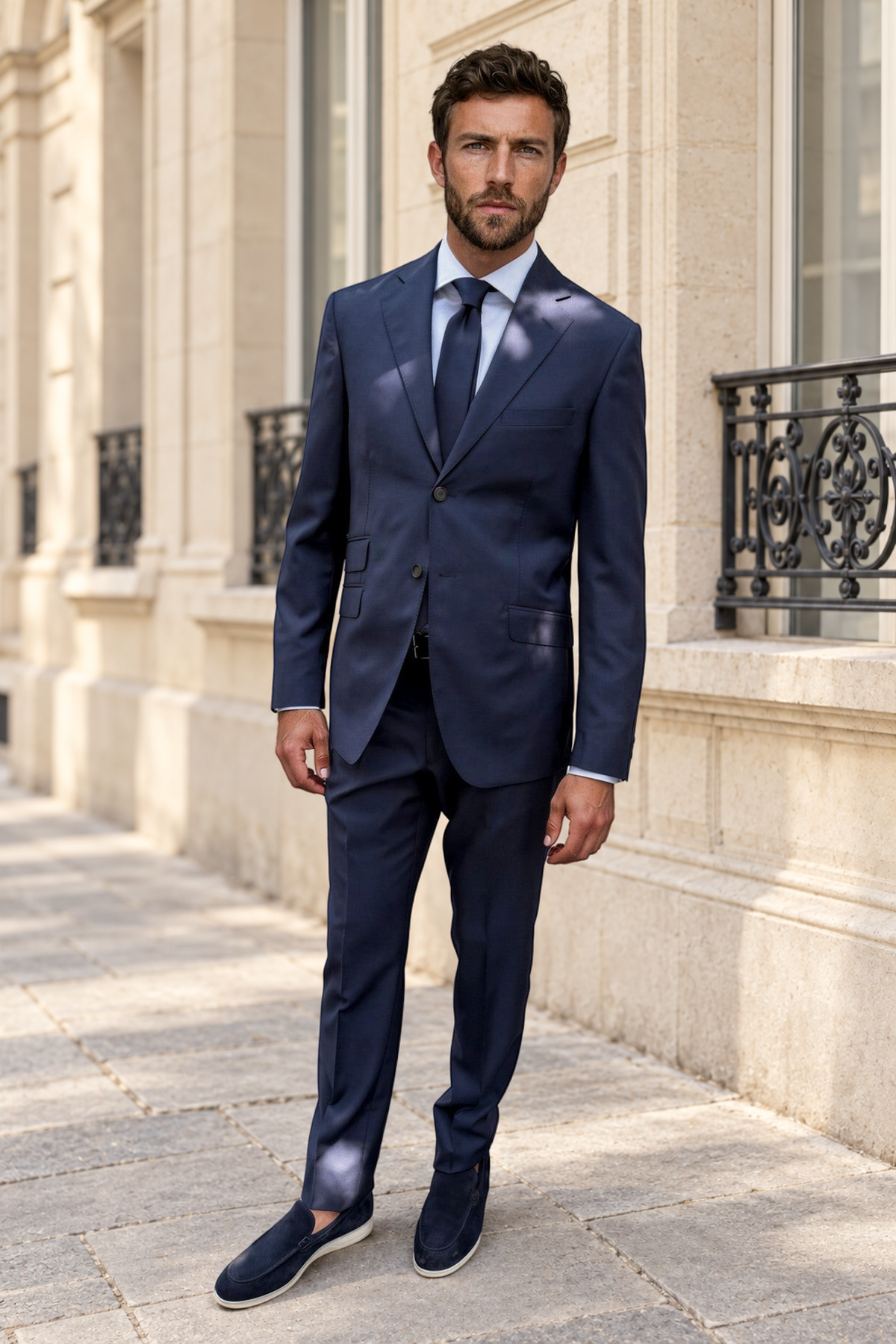 Costume Goal en laine Super 110'S - Prince de Galles marine-COSTUME HOMME-Curling-Paris