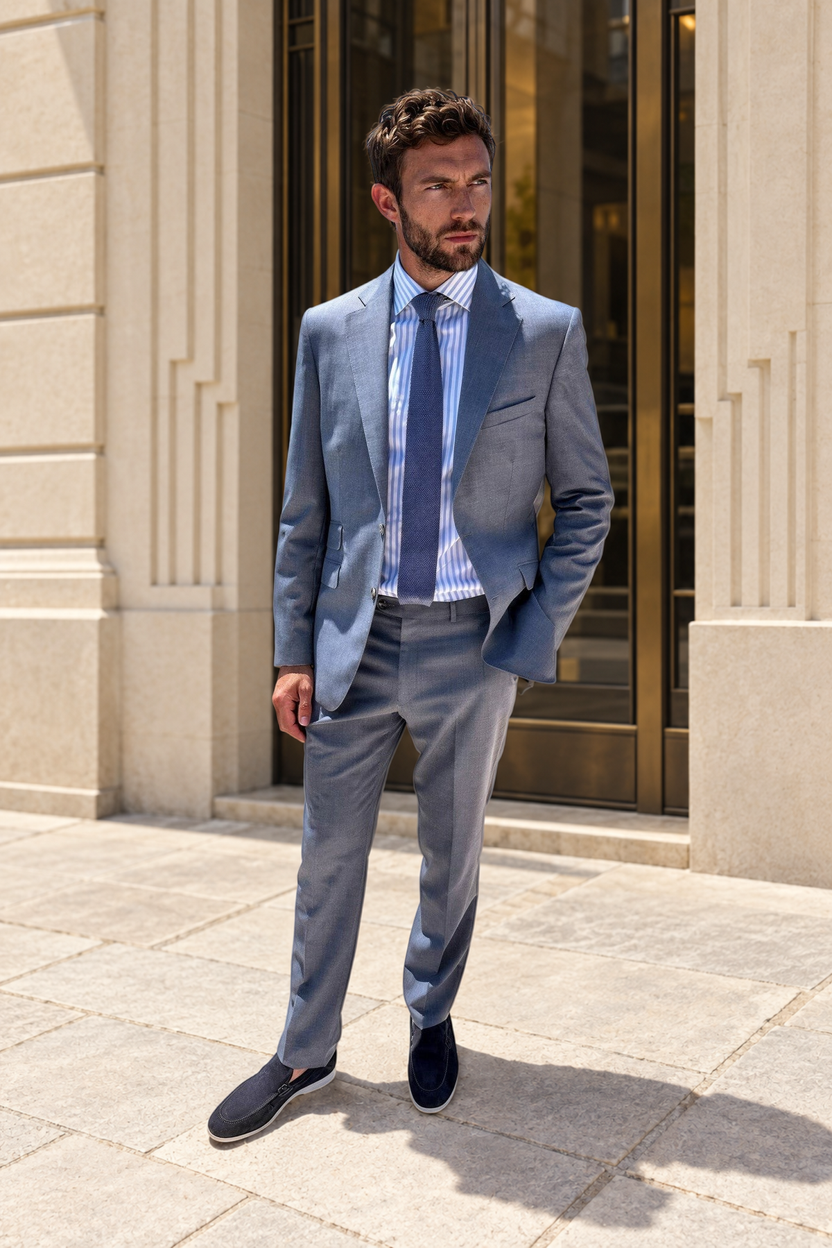 Costume Goal en laine Super 120'S - Bleu gris-COSTUME HOMME-Curling-Paris