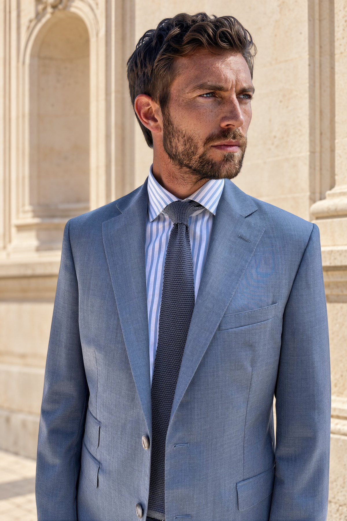Costume Goal en laine Super 120'S - Bleu gris-COSTUME HOMME-Curling-Paris
