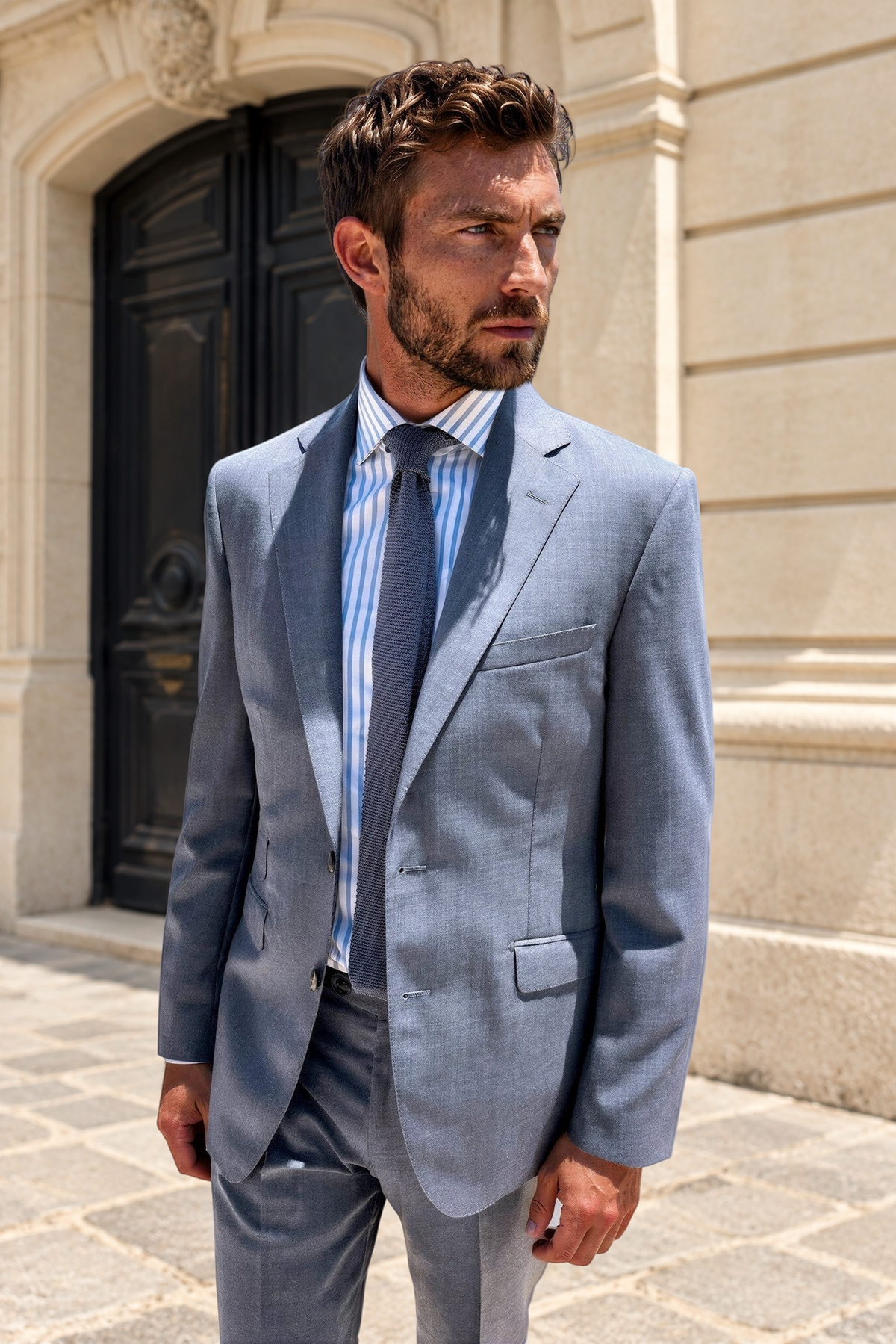 Costume Goal en laine Super 120'S - Bleu gris-COSTUME HOMME-Curling-Paris
