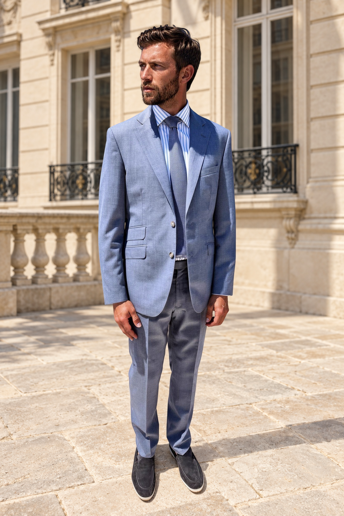 Costume Goal en laine Super 120'S - Bleu gris-COSTUME HOMME-Curling-Paris