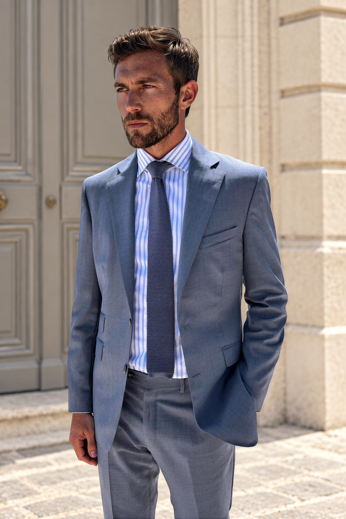 Costume Goal en laine Super 120'S - Bleu gris-COSTUME HOMME-Curling-Paris