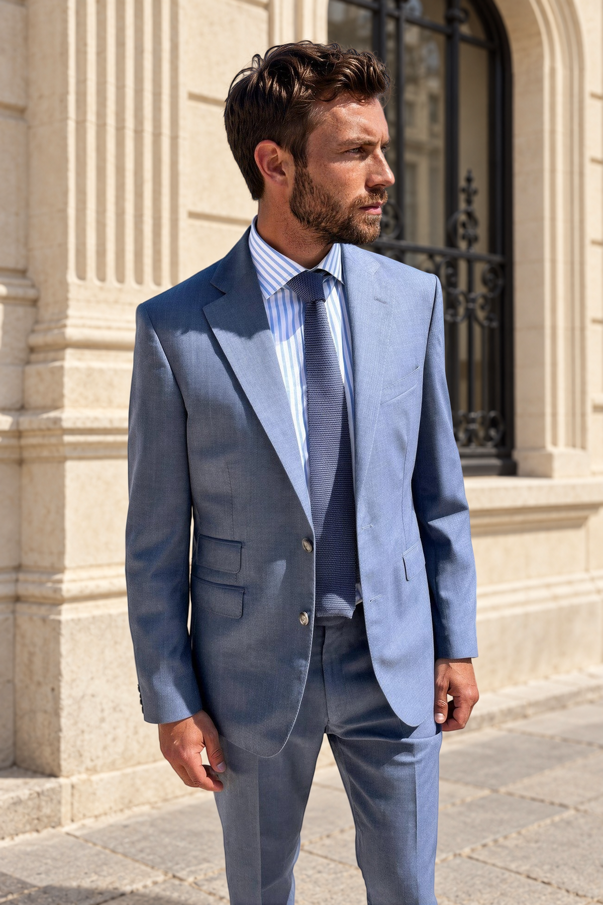 Costume Goal en laine Super 120'S - Bleu gris-COSTUME HOMME-Curling-Paris