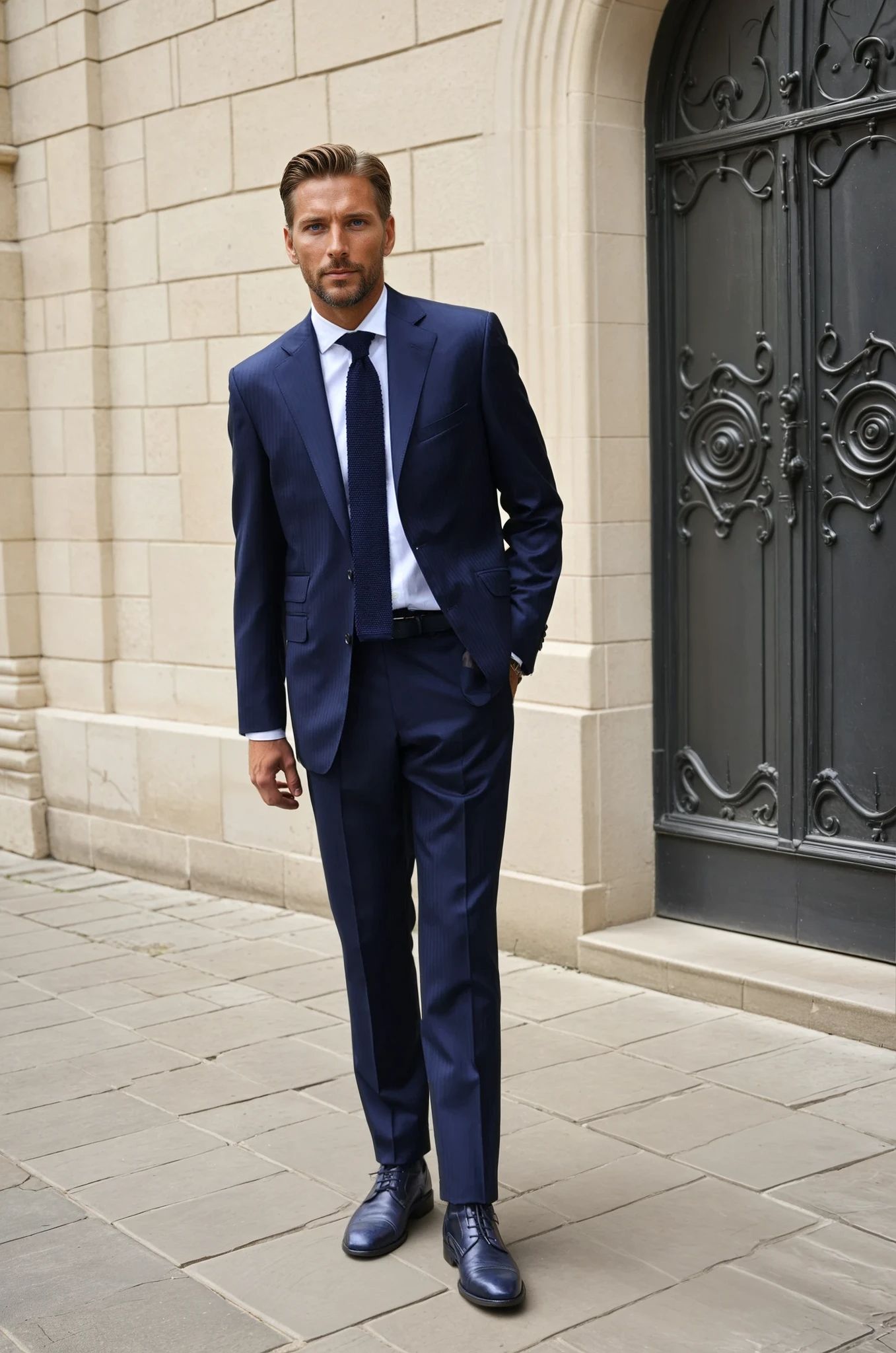 Costume Goal en laine vierge Super 110 - Chevron Marine-COSTUME HOMME-Curling-Paris