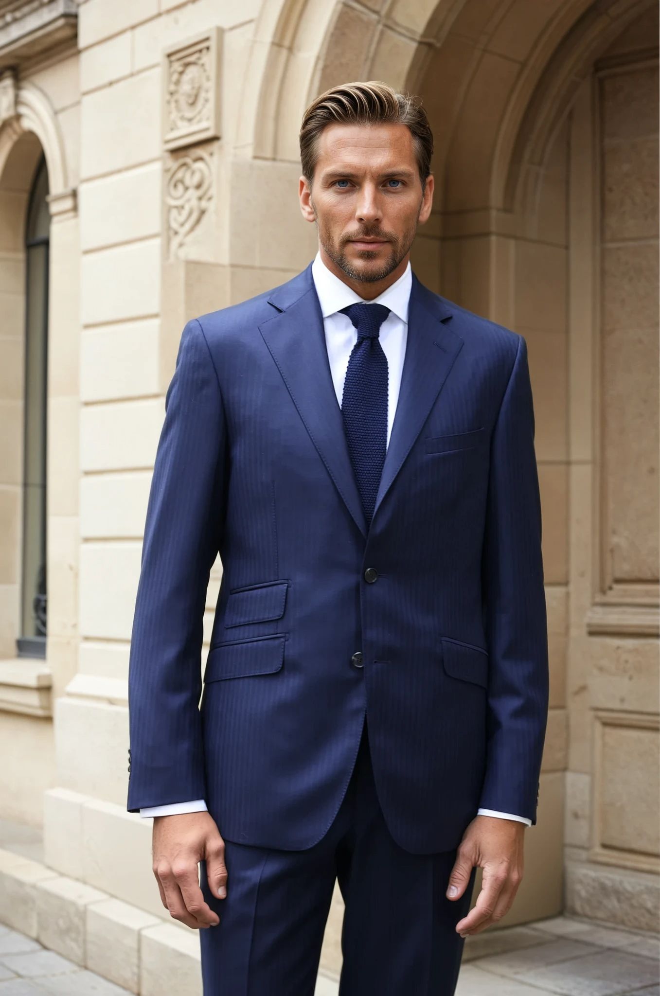 Costume Goal en laine vierge Super 110 - Chevron Marine-COSTUME HOMME-Curling-Paris