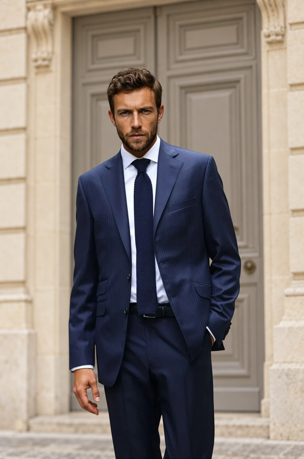 Costume Goal en laine vierge Super 110'S - Chevron Marine-COSTUME HOMME-Curling-Paris