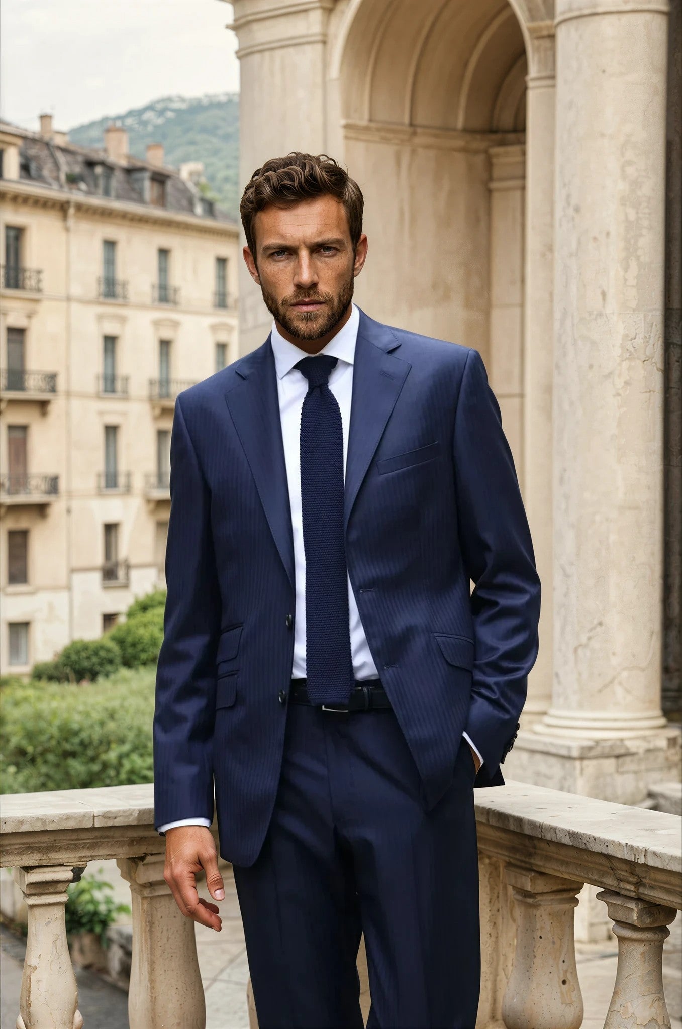 Costume Goal en laine vierge Super 110'S - Chevron Marine-COSTUME HOMME-Curling-Paris