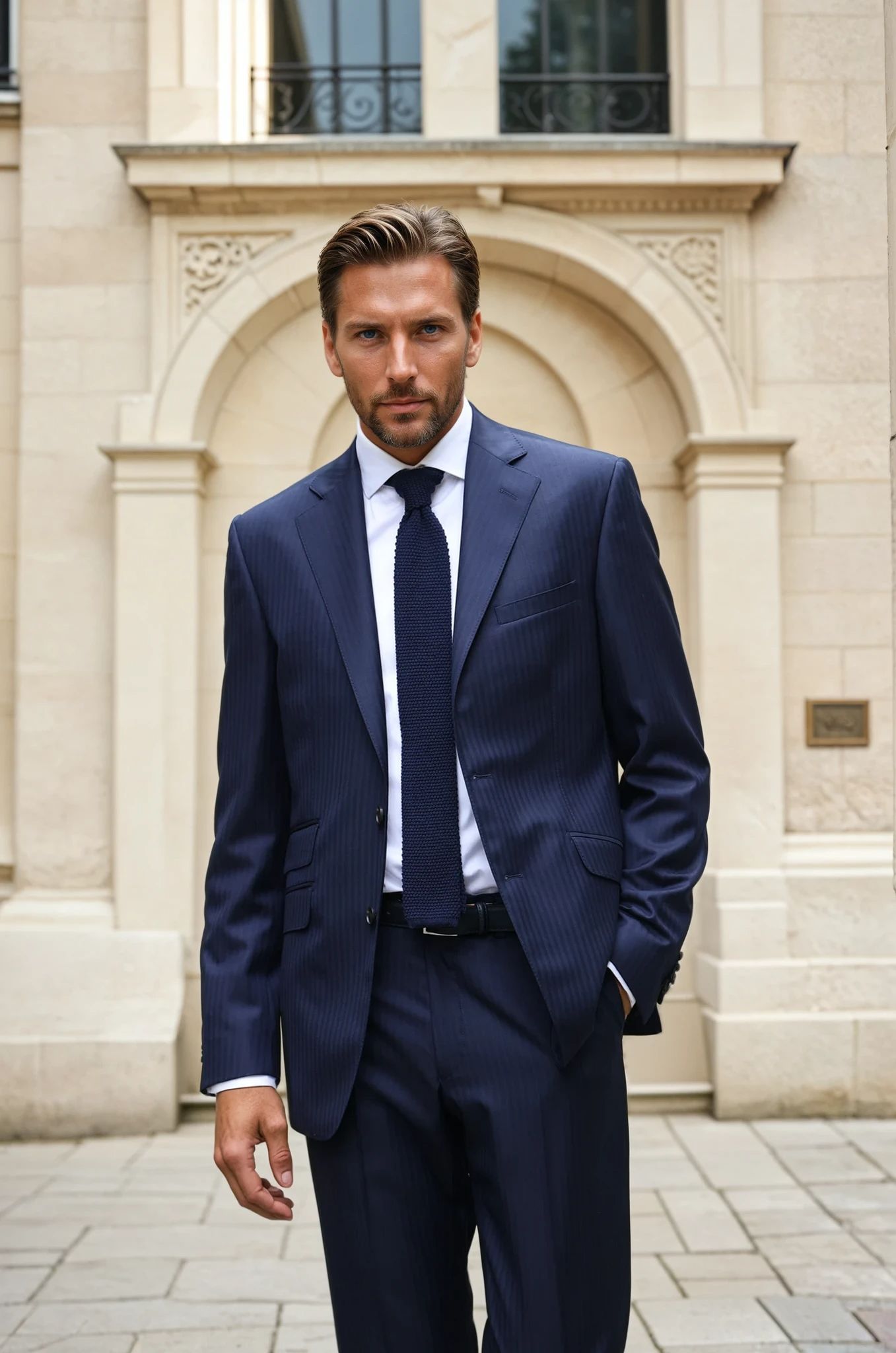 Costume Goal en laine vierge Super 110'S - Chevron Marine-COSTUME HOMME-Curling-Paris