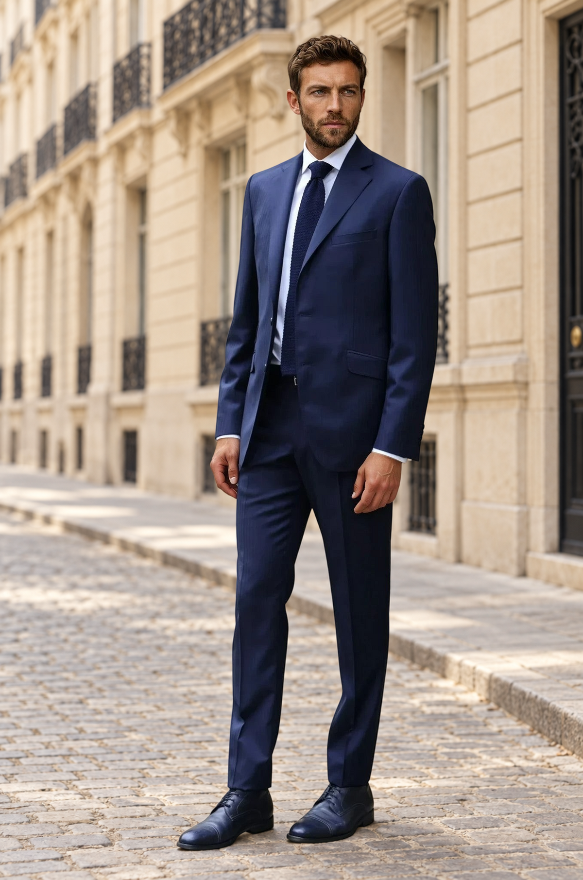 Costume Goal en laine vierge Super 110'S - Chevron Marine-COSTUME HOMME-Curling-Paris
