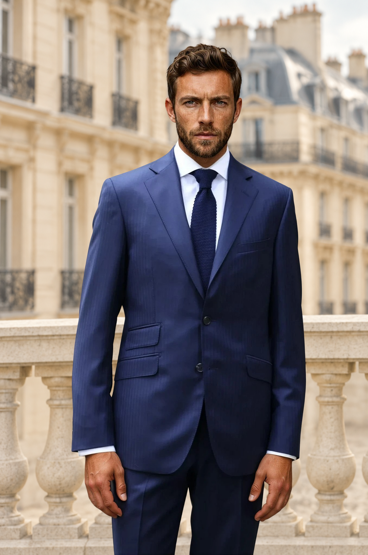 Costume Goal en laine vierge Super 110'S - Chevron Marine-COSTUME HOMME-Curling-Paris