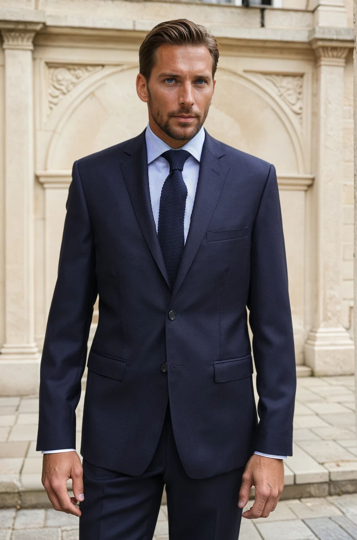 Costume Steven 100% laine vierge - Natté marine-COSTUME HOMME-Curling-Paris
