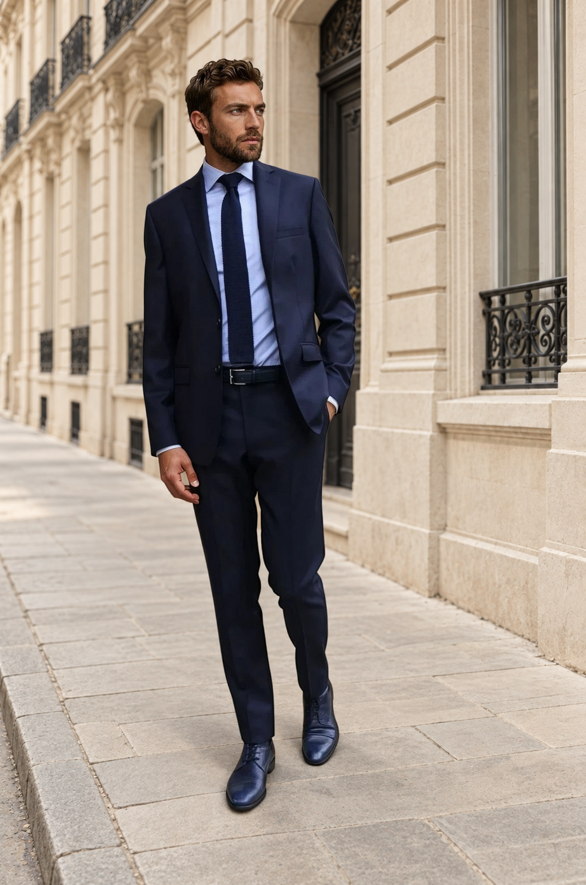 Costume Steven 100% laine vierge - Natté marine-COSTUME HOMME-Curling-Paris