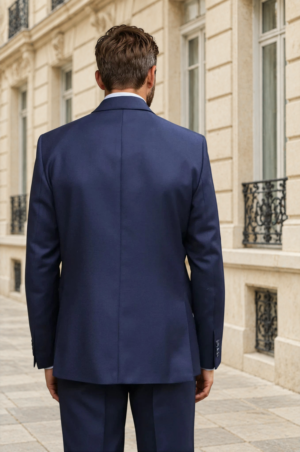 Costume Steven 100% laine vierge - Natté marine-COSTUME HOMME-Curling-Paris