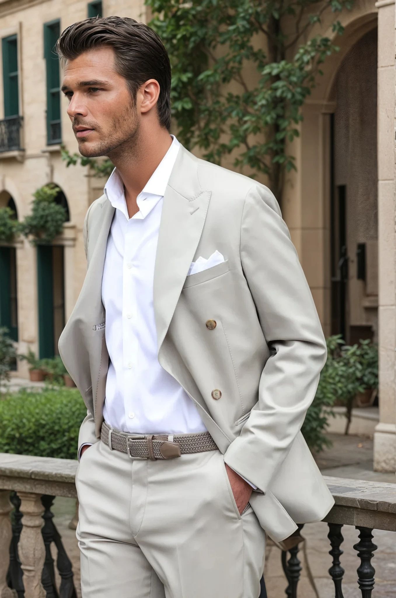 Costume croisé Léonard en laine super 110'S - Beige-COSTUME HOMME-Curling-Paris