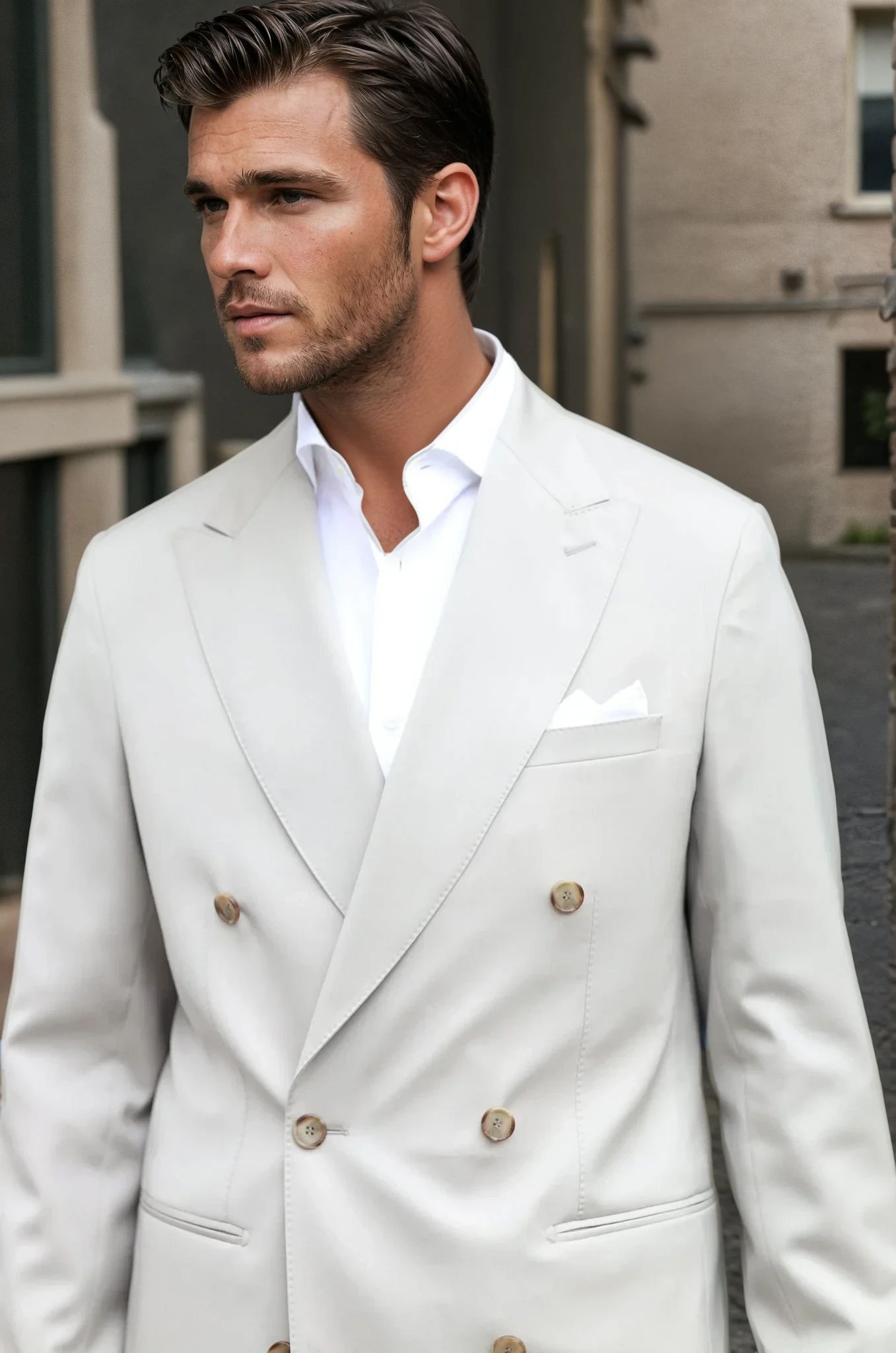 Costume croisé Léonard en laine super 110'S - Beige-COSTUME HOMME-Curling-Paris