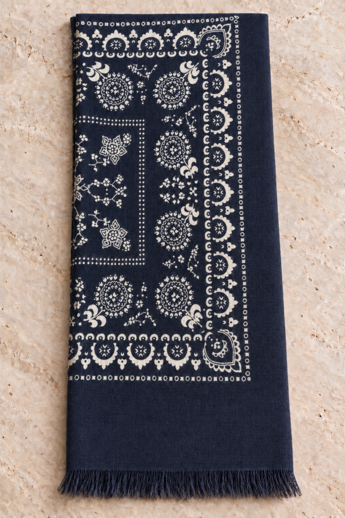 Écharpe Louis en laine à motifs écrus – Marine-ETOLE-Curling-Paris