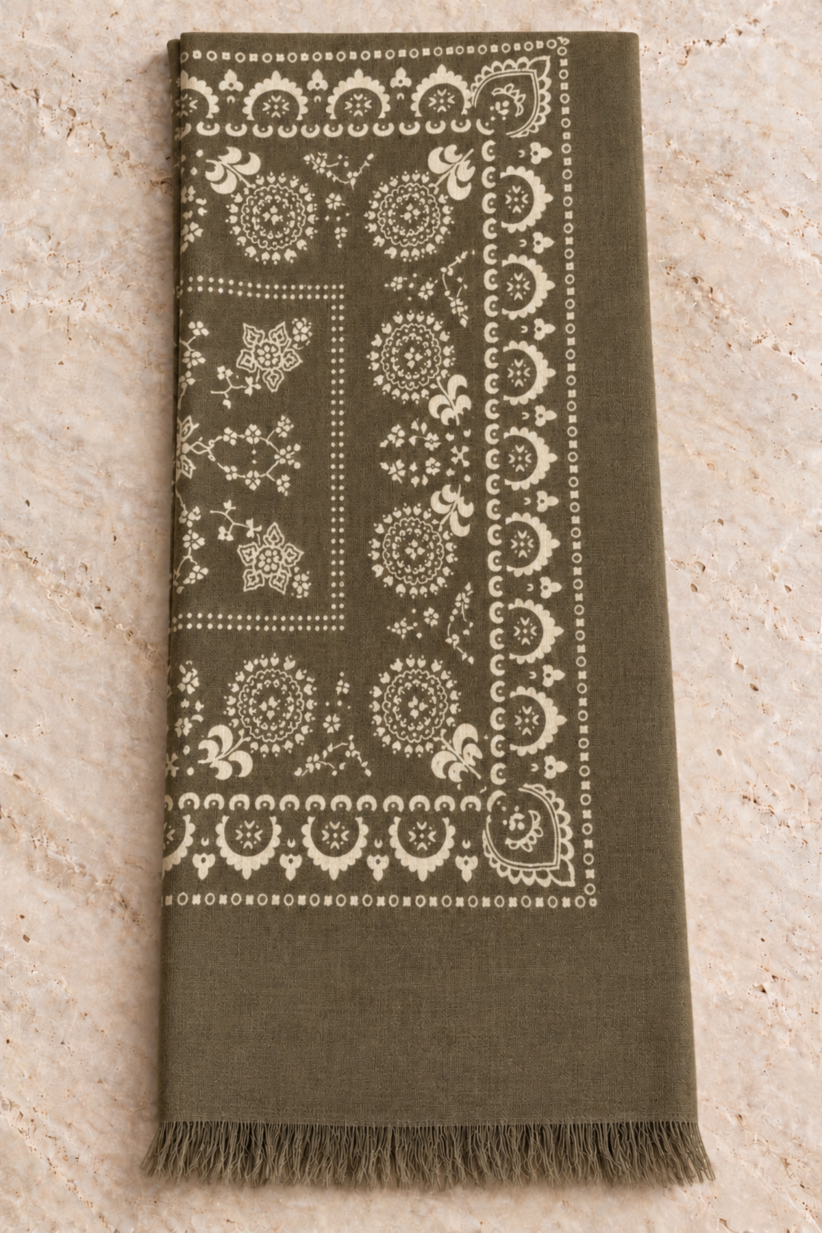 Écharpe Louis en laine à motifs écrus – Taupe-ETOLE-Curling-Paris