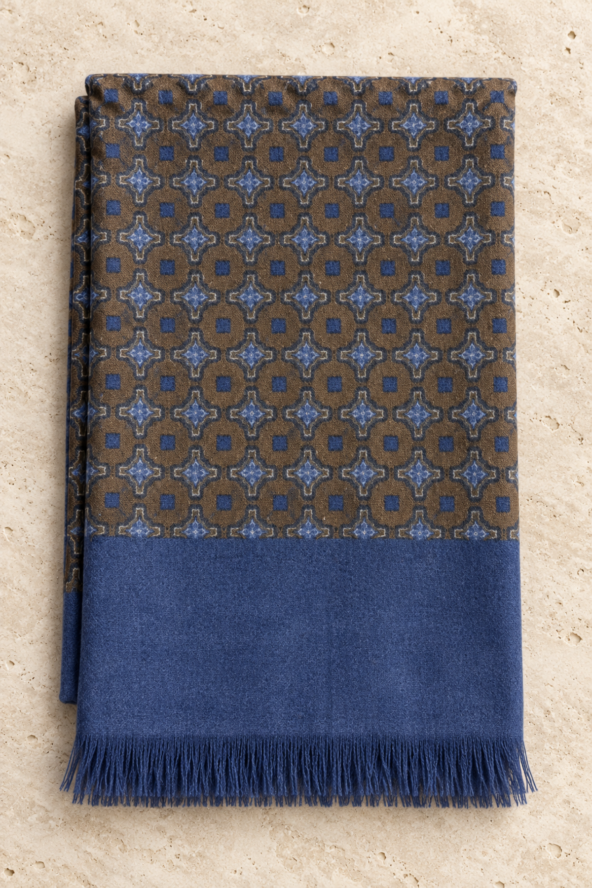 Écharpe Louis en laine à motifs géométriques – Marron et bleu-ETOLE-Curling-Paris