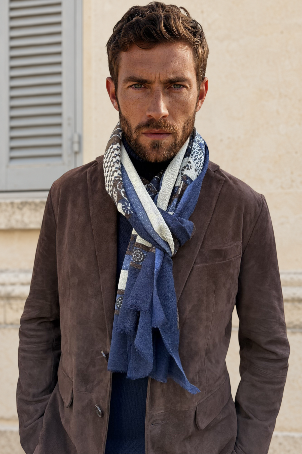 Écharpe Renzo en laine à motifs - bleu-ETOLE-Curling-Paris