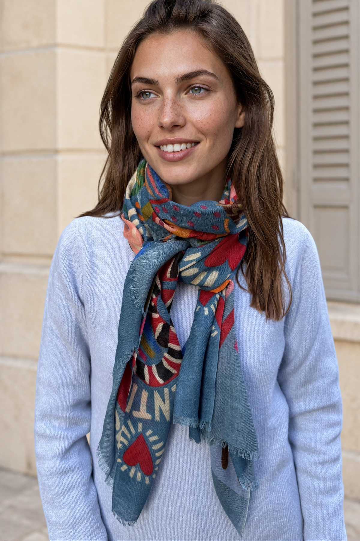Étole Alix en laine et soie imprimée – Denim-ECHARPES FEMME-Curling-Paris