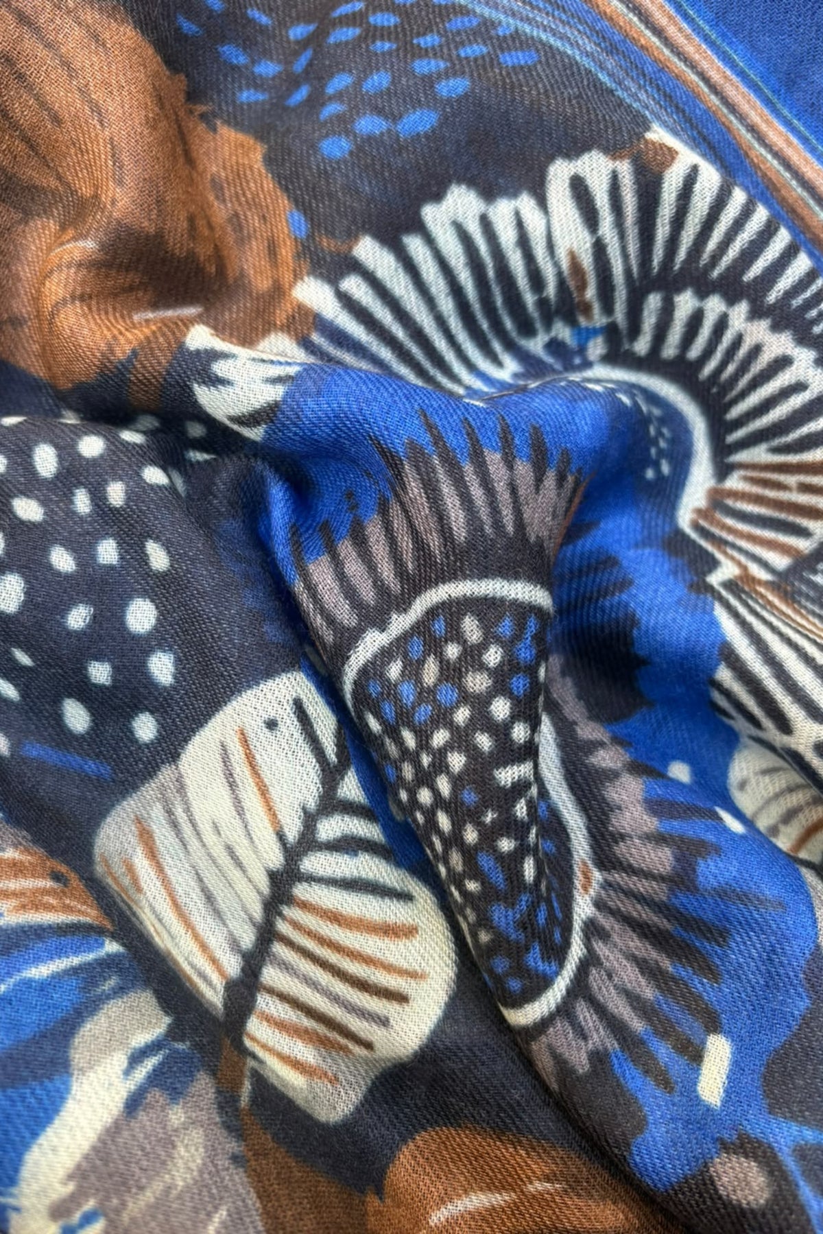 Étole Anne imprimé floral en laine & soie - Bleu-ECHARPES FEMME-Curling-Paris