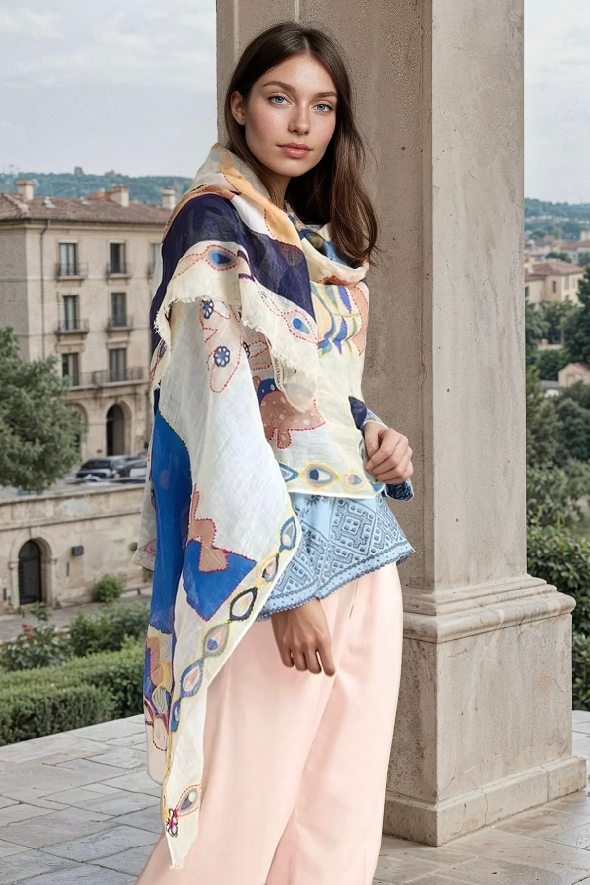 Etole Blanca en lin- Bleu-ECHARPES FEMME-Curling-Paris