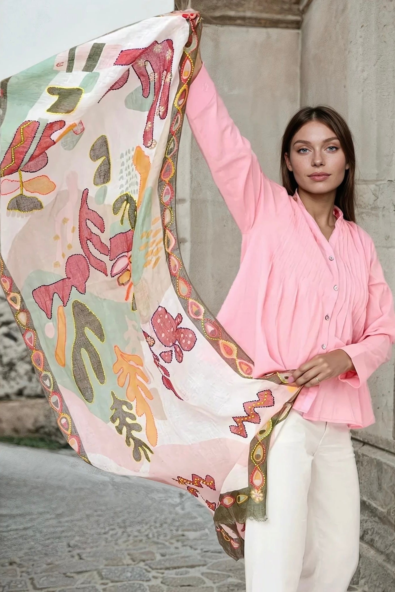 Etole Blanca en lin - Rose-ECHARPES FEMME-Curling-Paris