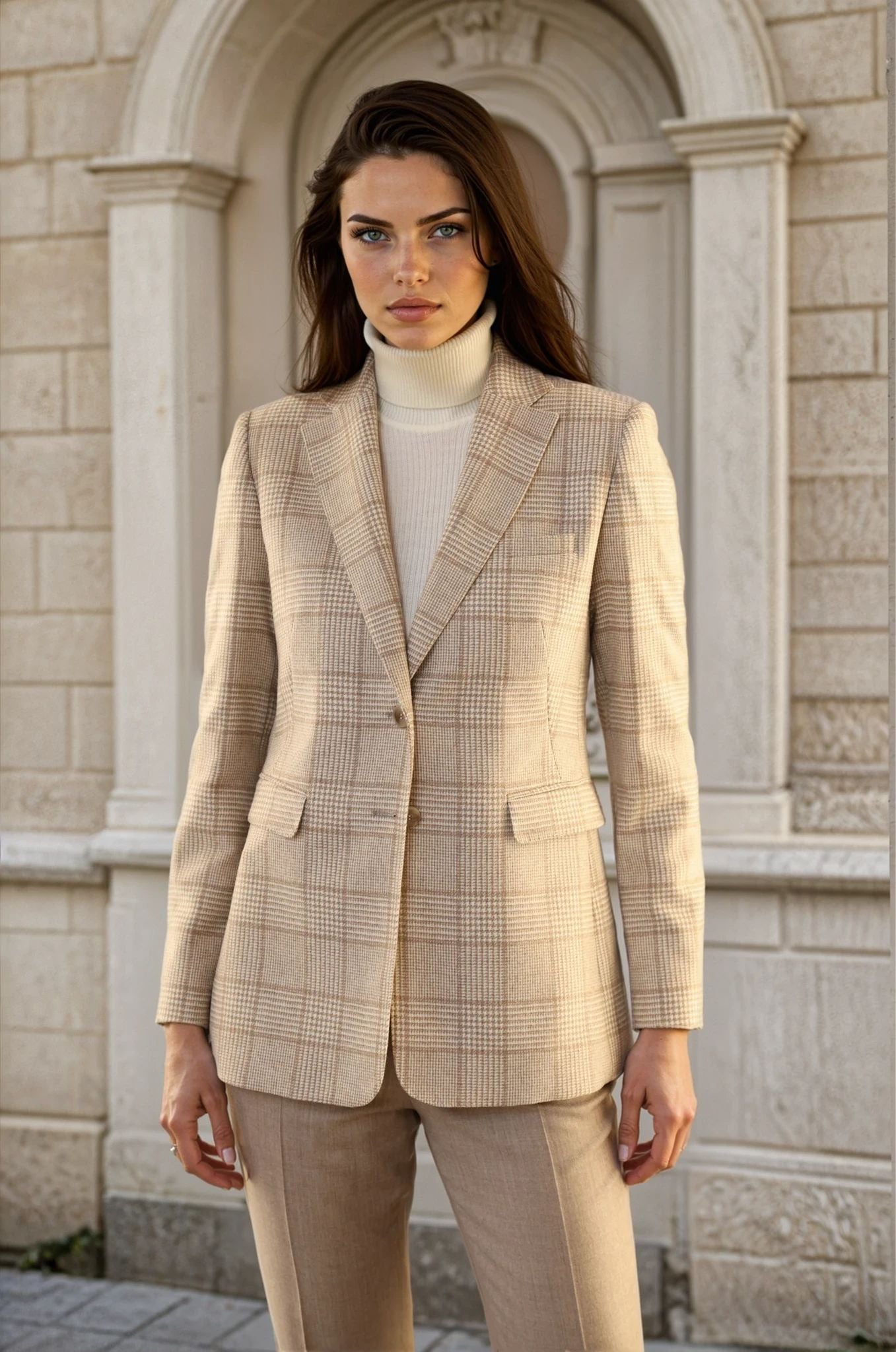 Veste Isabel en laine vierge - Prince de Galles Camel