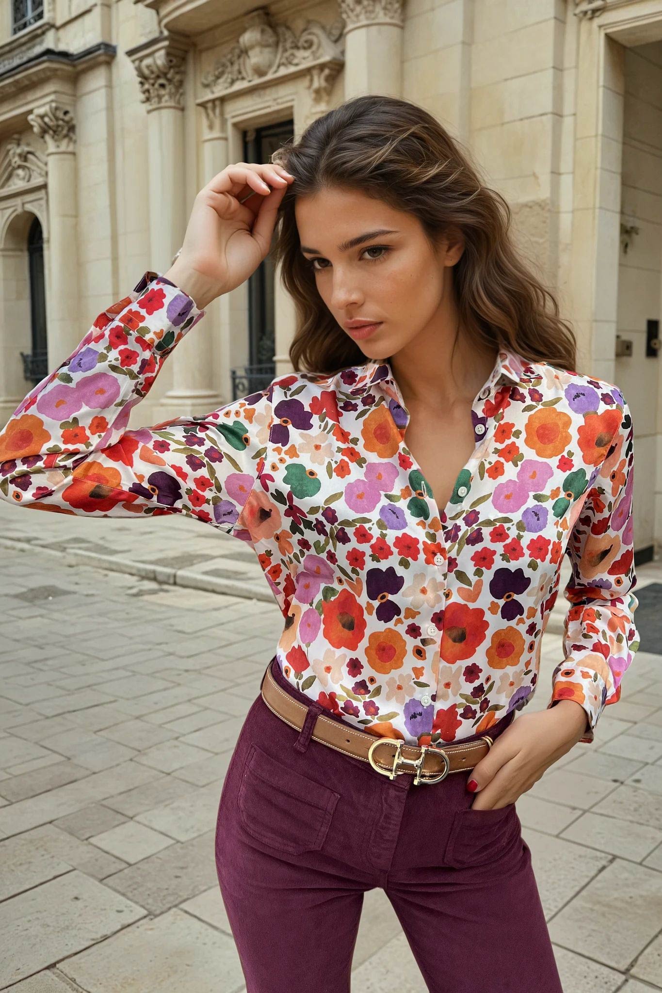 Chemisier Clémence imprimé soyeux – Fleurs Multi