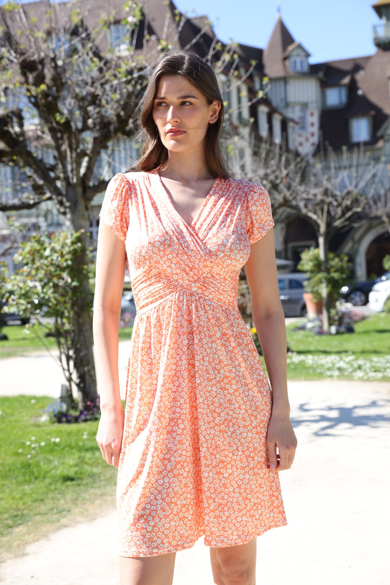 Robe Vogue infroissable - Fleurs Orange