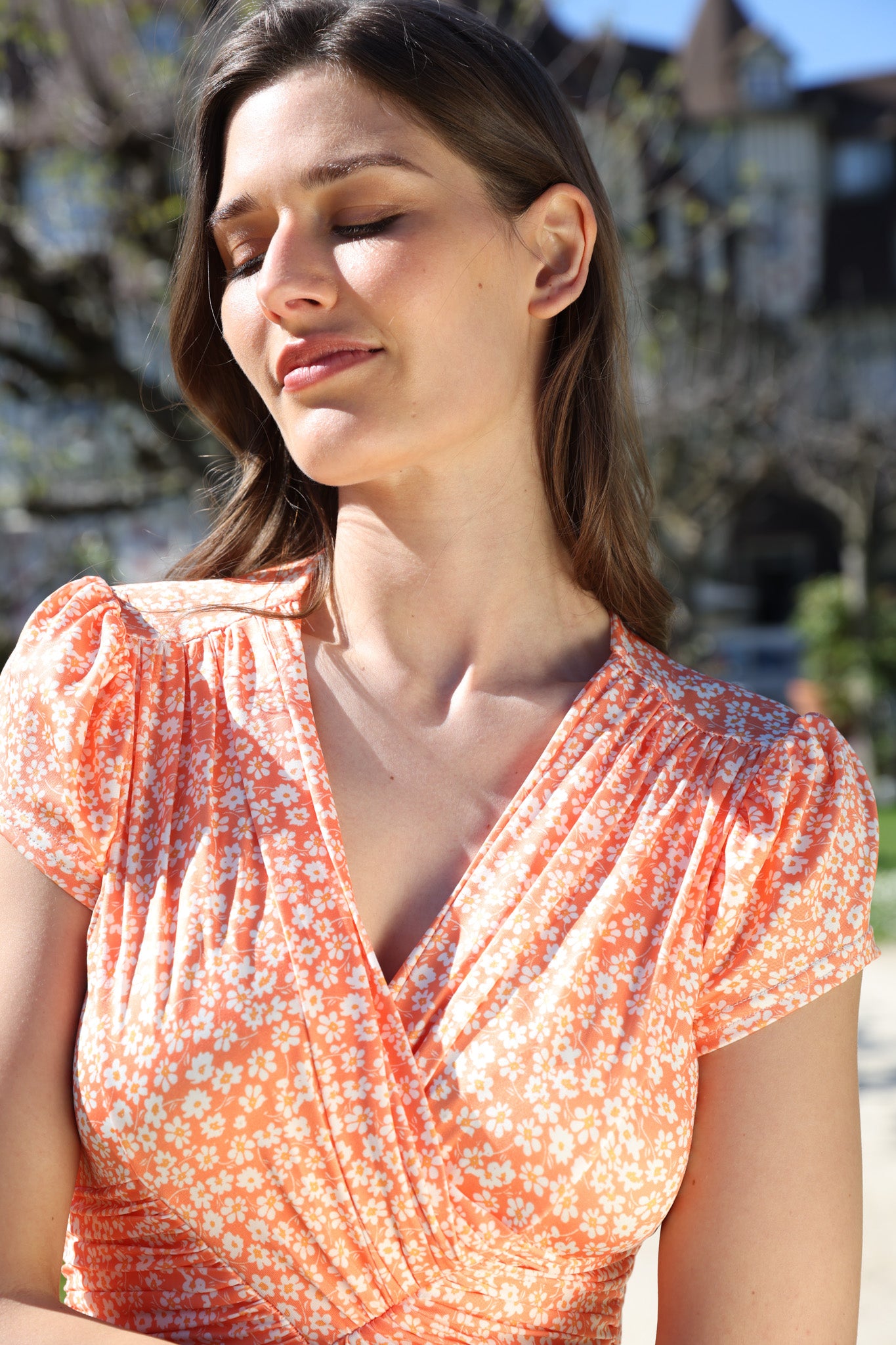 Robe Vogue infroissable - Fleurs Orange