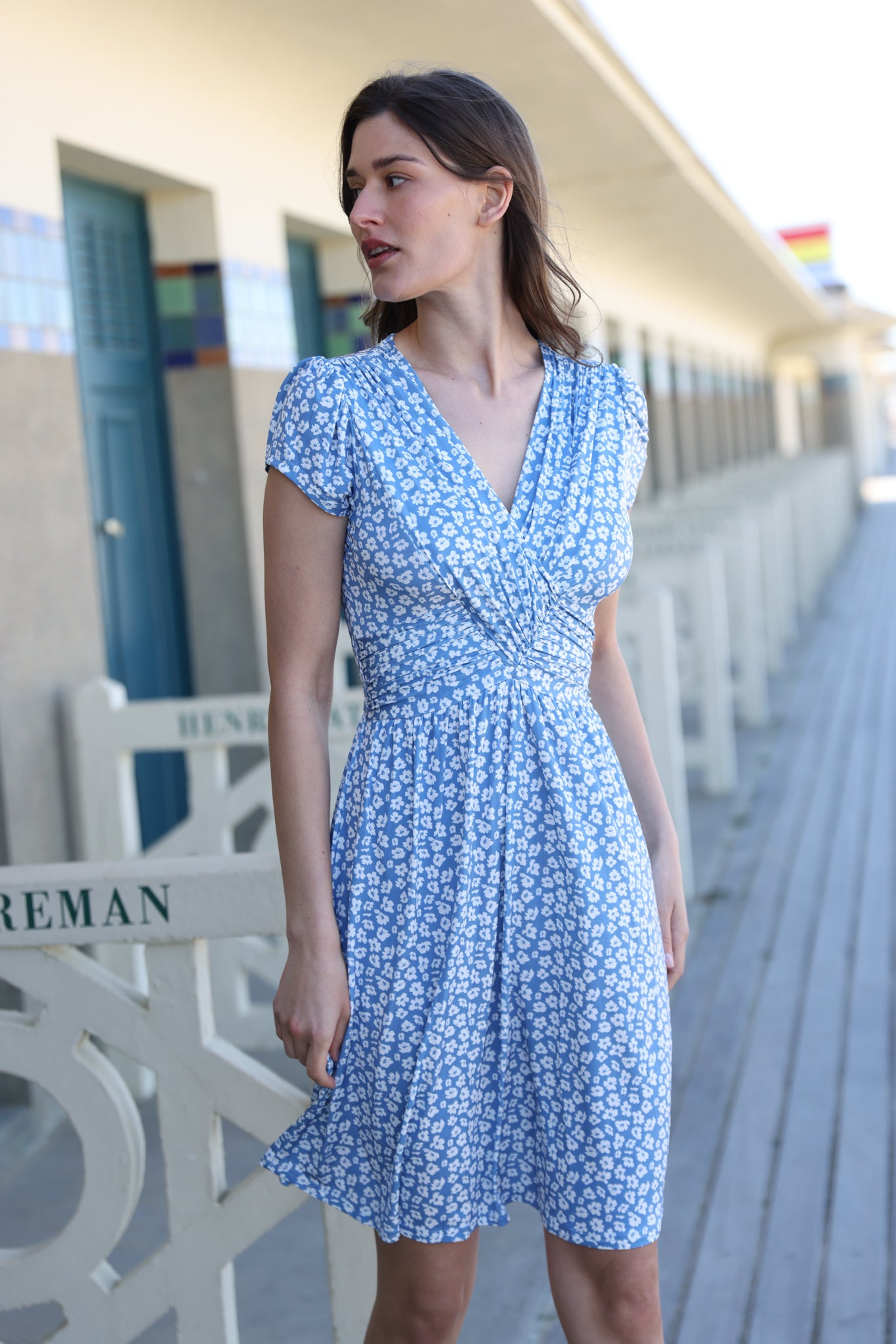 Robe Vogue infroissable - Fleurs ciel