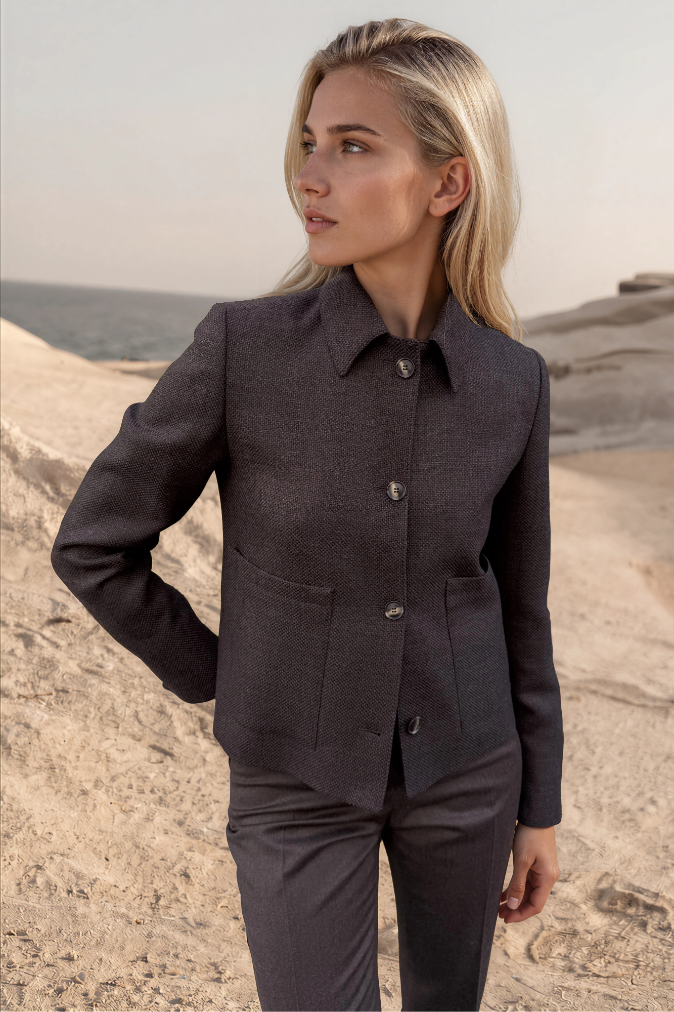 Veste Ysee en laine vierge nattée - Marron