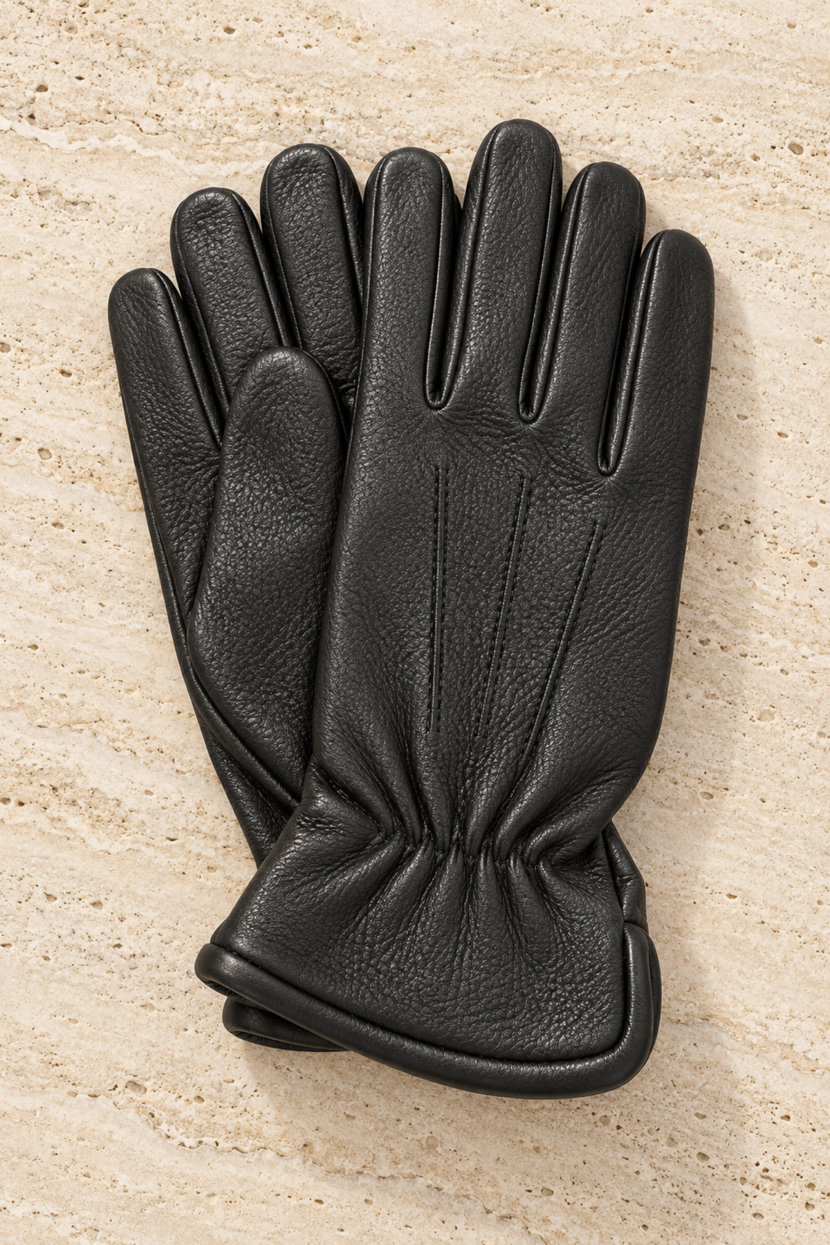 Gants Luc en cuir de cerf et intérieur cachemire – Noir-GANTS HOMME-Curling-Paris