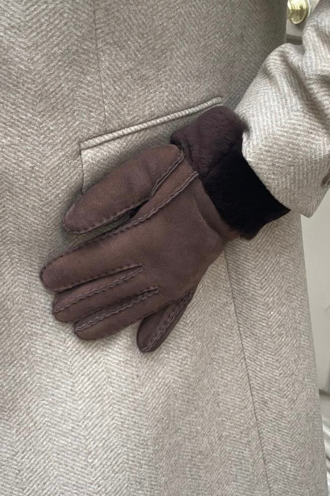 Gants Luce en cuir d'agneau retourné - Marron-GANTS FEMME-Curling-Paris
