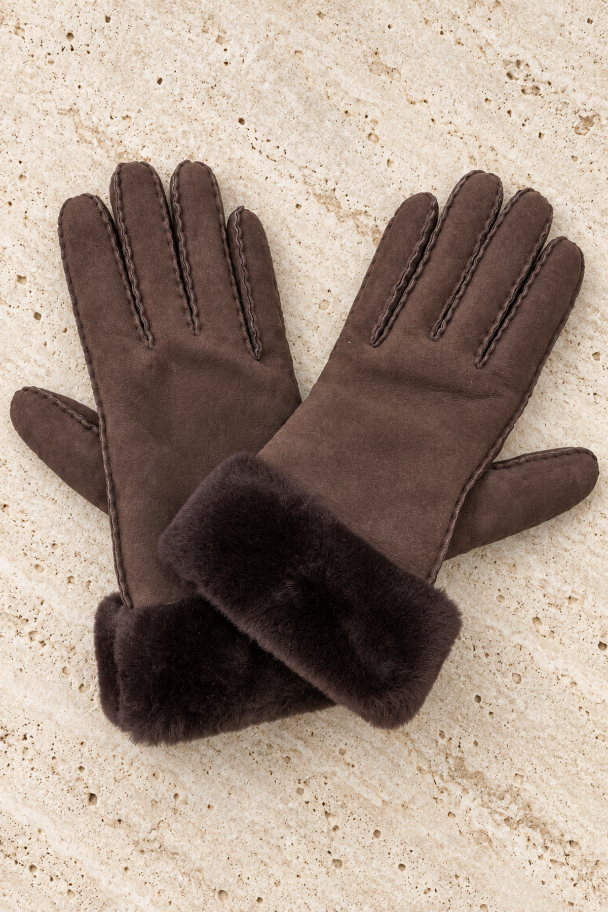 Gants Luce en cuir d'agneau retourné - Marron-GANTS FEMME-Curling-Paris
